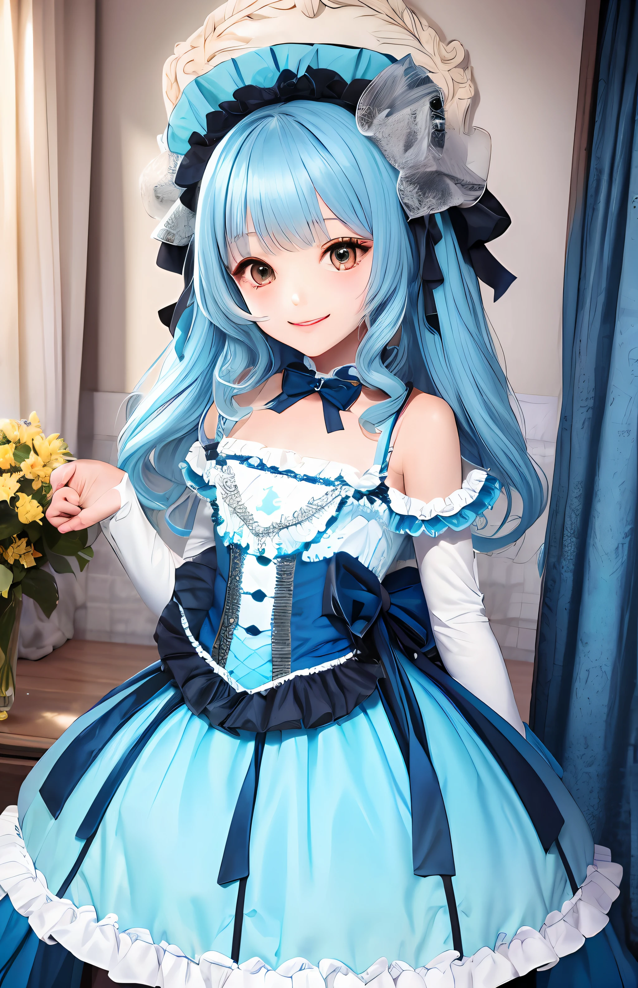 Lori,Big semi-dew hemisphere,blue hairs,Lolita costume,Delicate little face,Smiled slightly