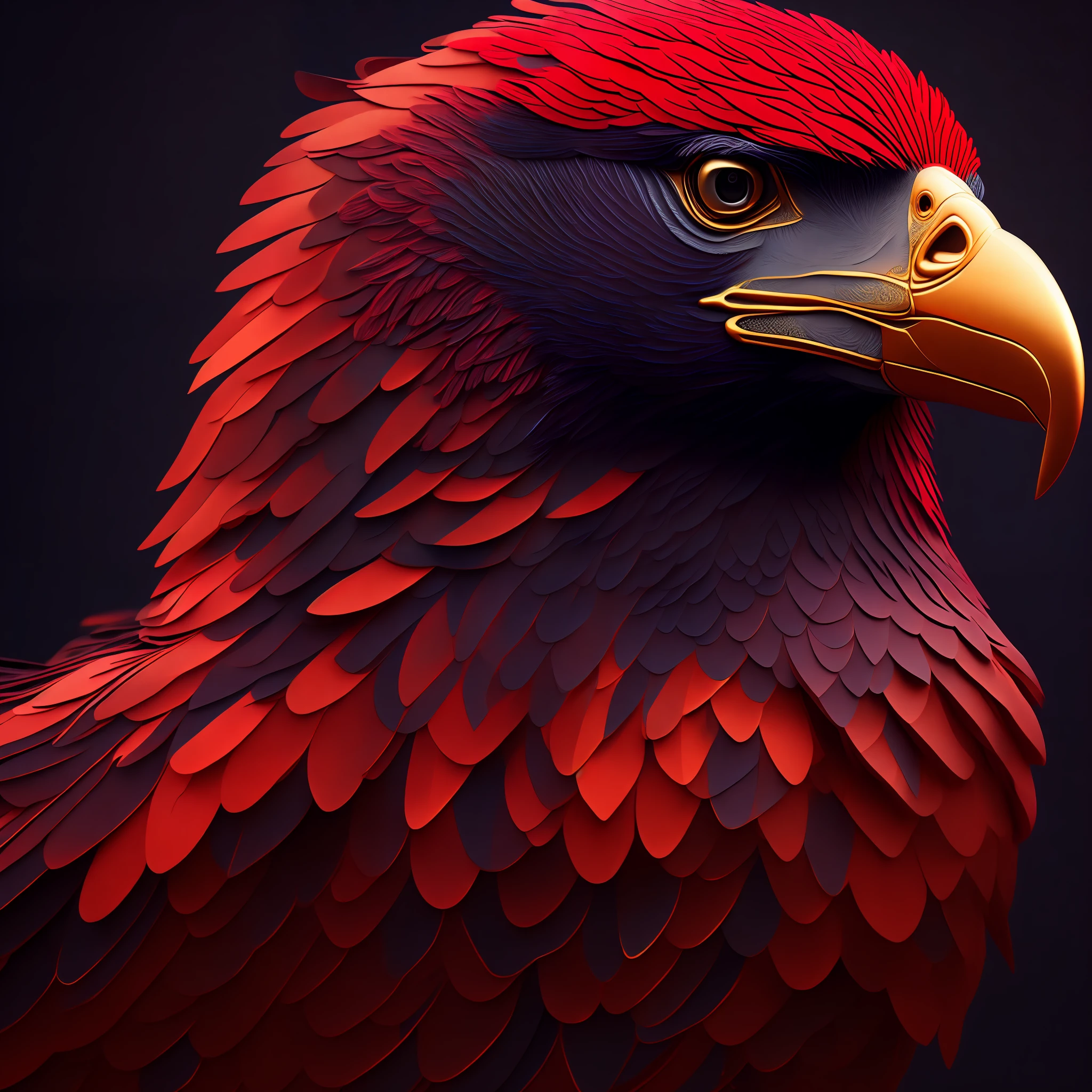 intricate and colorful, (digital painting:1.2) giant eagle, scarlet and gold plumage, head on, flying with talons extended, concept art, octane render, trending on artstation, iolibt, vfx, Blender and Photoshop, octane render, excellent composition, cinematic atmosphere, dynamic dramatic cinematic lighting, aesthetic, very inspirational, arthouse