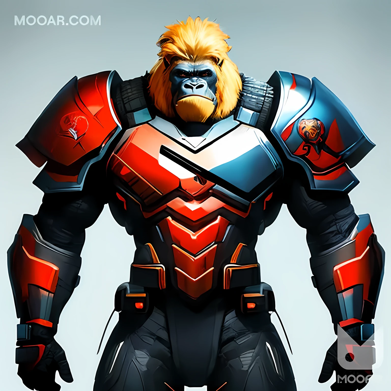 a close up of a gorilla in armor with a helmet on, winston the ape from overwatch, video game characters designs, doom guy resembling samus, high-detail iconic characters, sci - fi armour! muscular, video game character concept, 3 d character concept artwork, GAMECHARACTER DESIGN, highly detailed character design, game character concept art, donald trump is a space marine