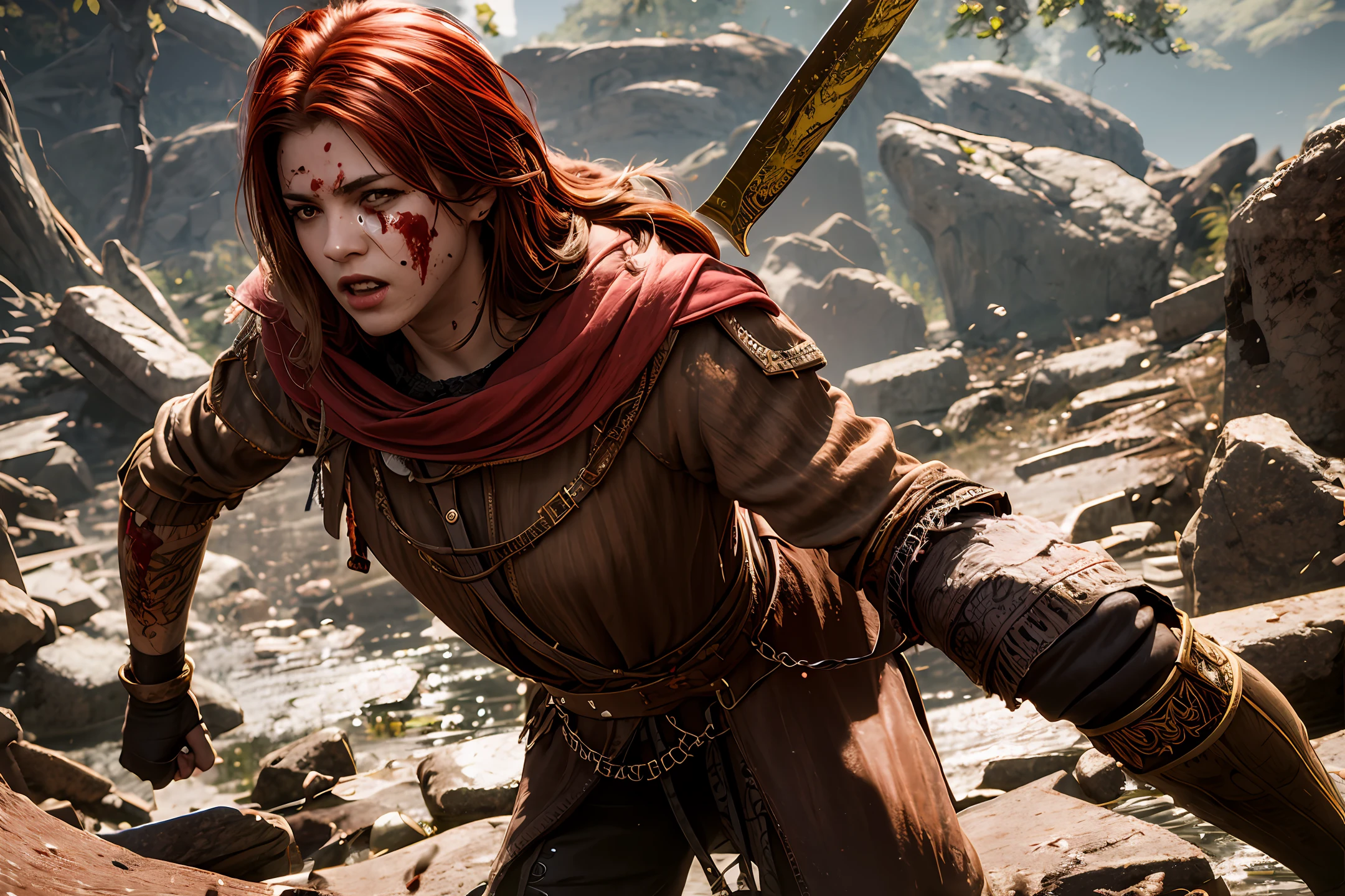 holding knives，Covered in blood，Fight to the death with the gods