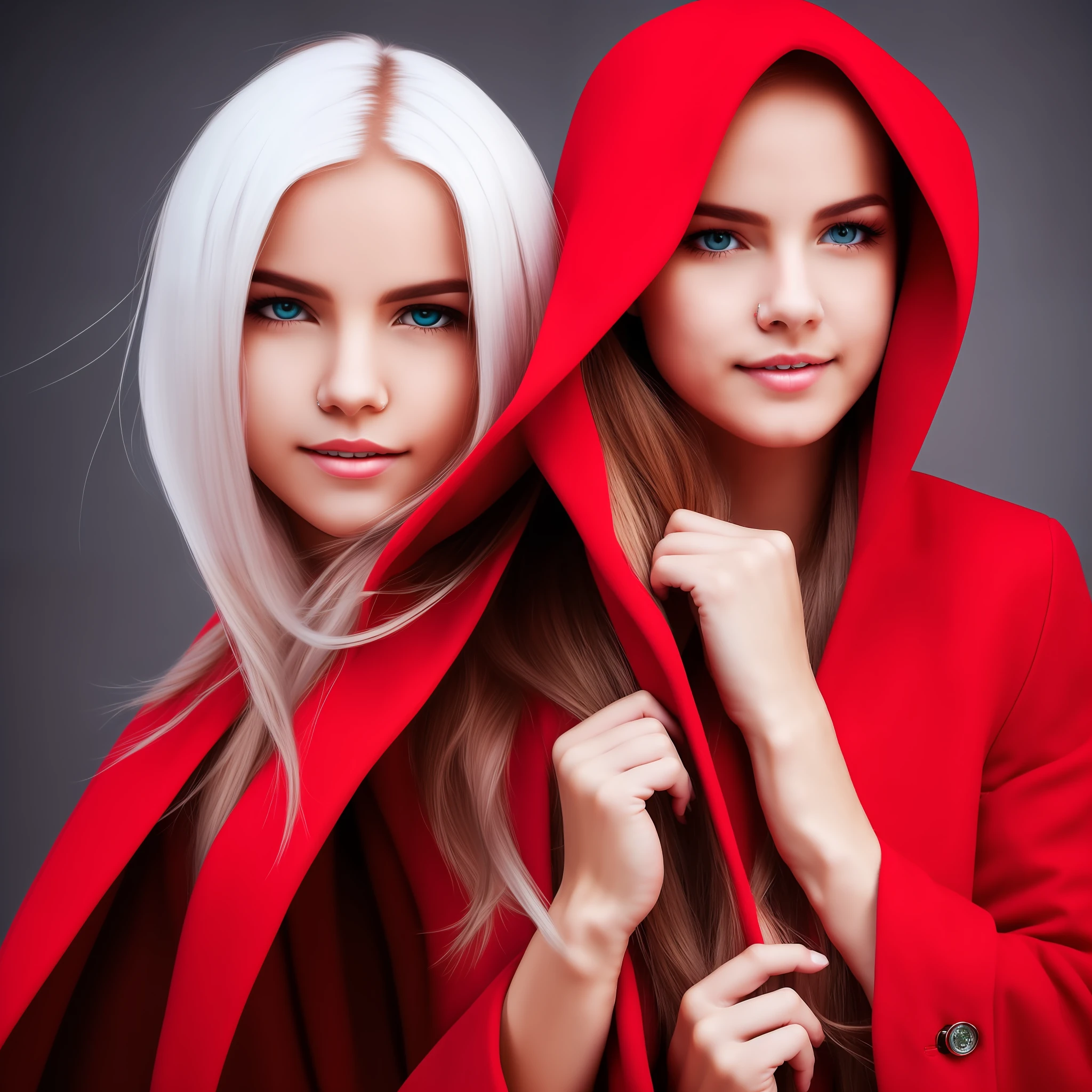 White hair, barefoot, shyness, red coat, delicate eyes, long hair --auto