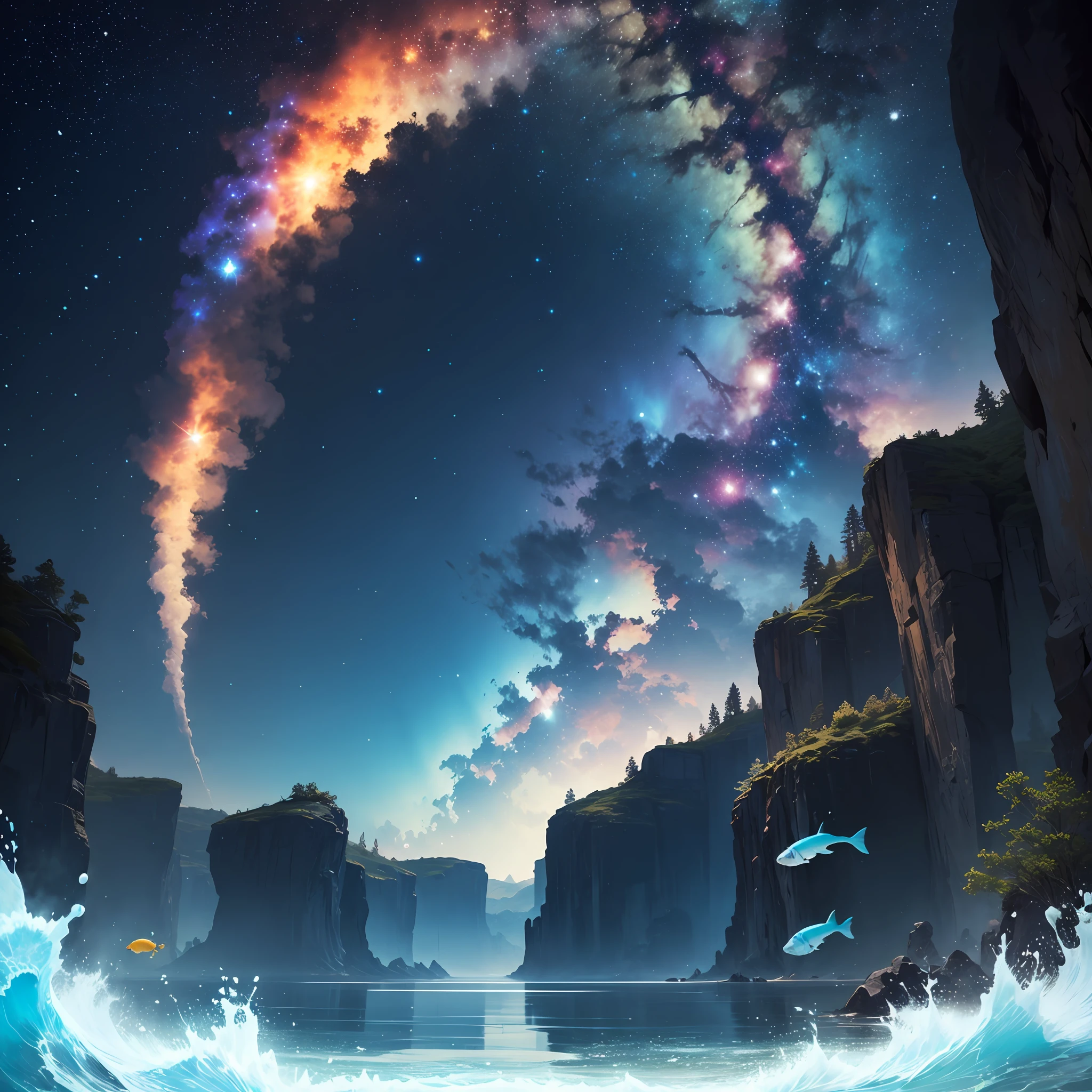 Vast starry sky, fish, azure blue, tai chi --auto