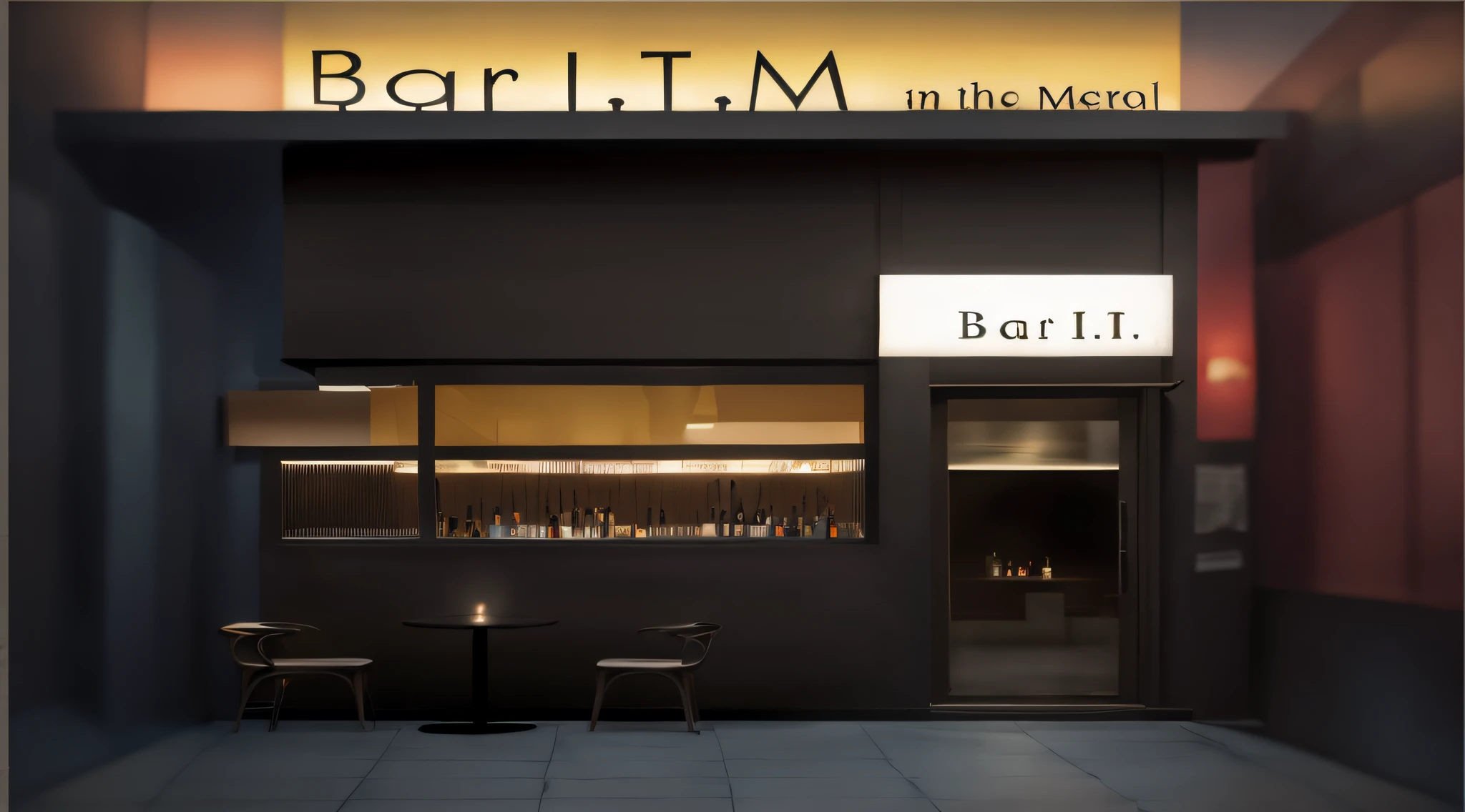 There is a bar，It says Bart in the mirror, inspired by Barthélemy Menn, bar in background, Bar, Bar background, Background bar, author：Barthélemy S, bars on the windows, restaurant exterior photography, author：William Bella, an illustration of a bar/lounge room, rim lit