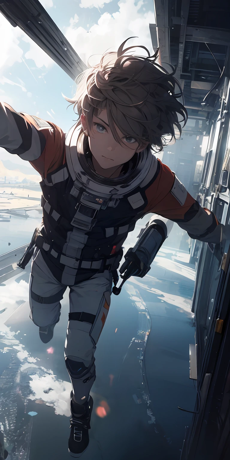 absurd resolution, high resolution, (masterpiece: 1.4), ultra-detailed, 1boy, from above, space, floating