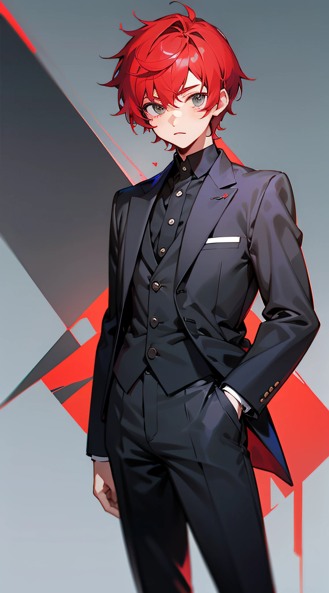 Male child an animated character Red hair shortcut black suits Background Simple An ultra-high picture quality