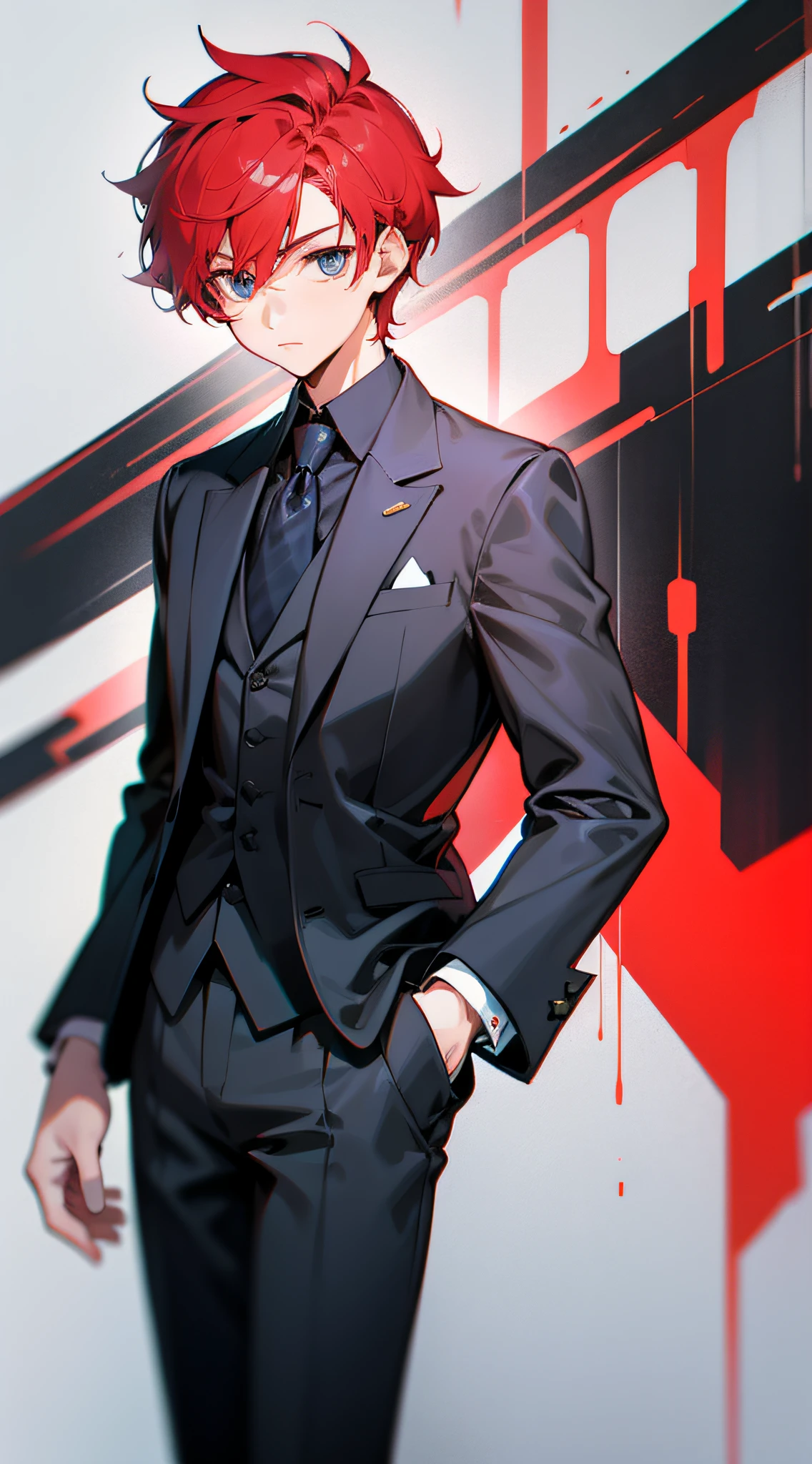 Male child an animated character Red hair shortcut black suits Background Simple An ultra-high picture quality