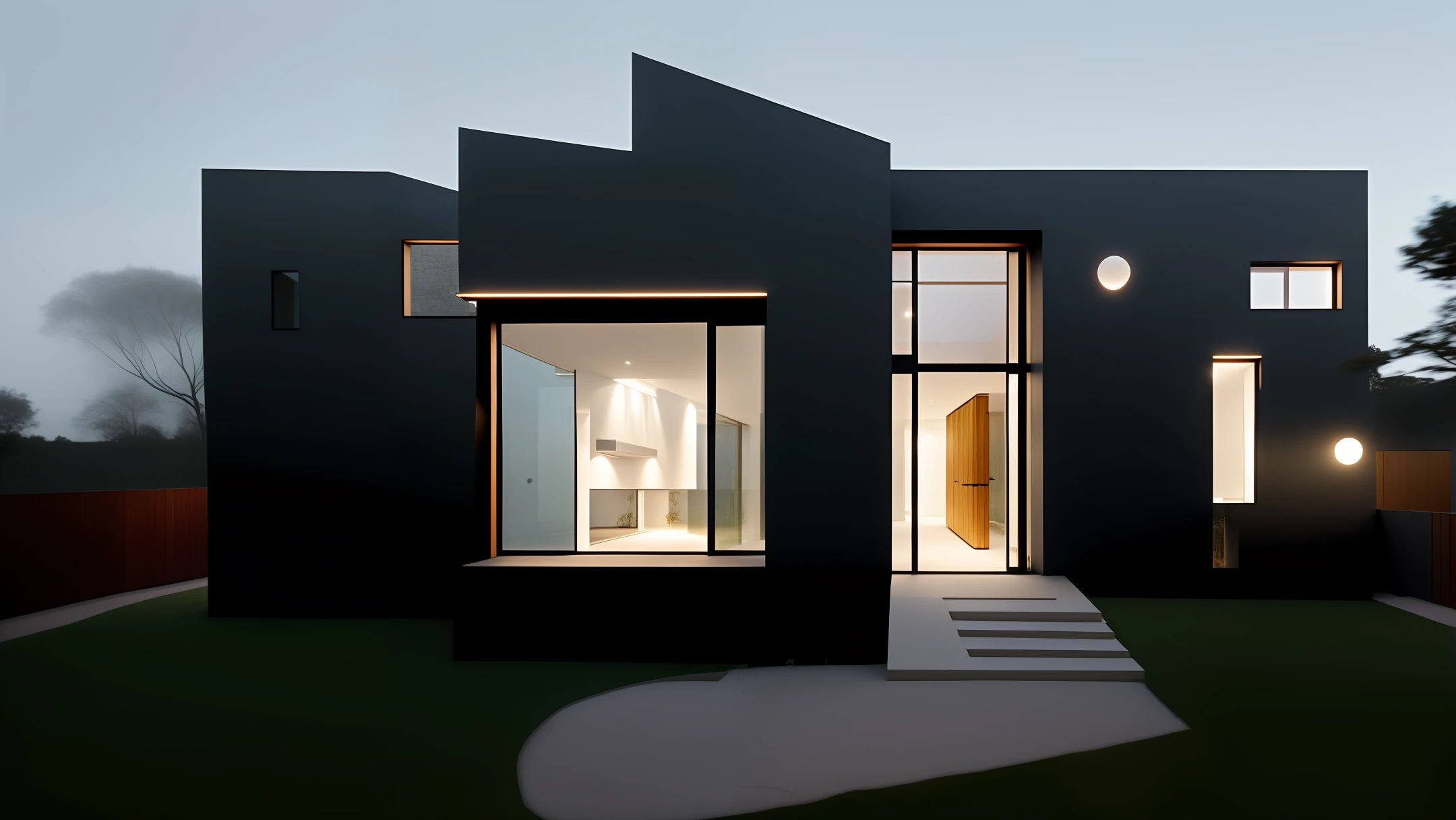 Dark house façade with light fixtures