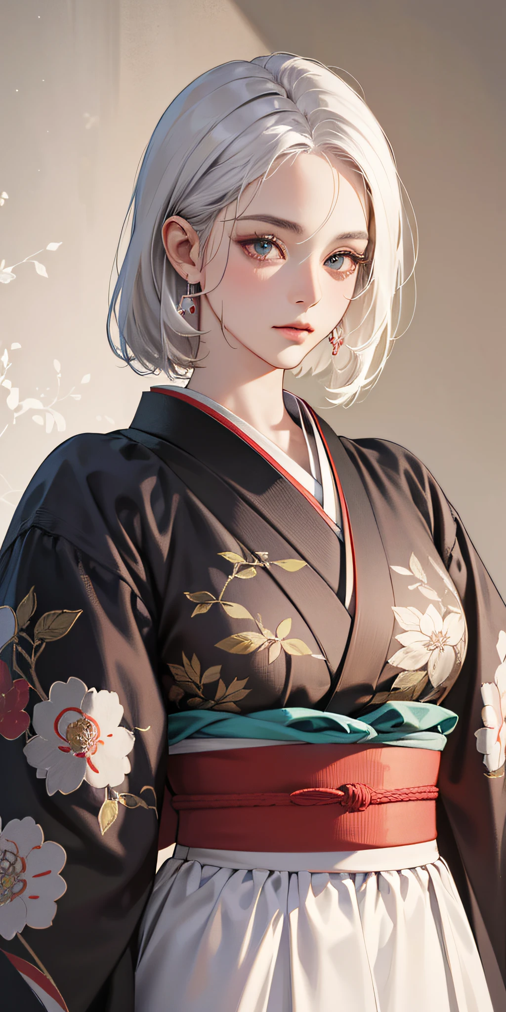 (absurd, highres, ultra detailed), 1girl, mature woman, intricate details, enlarged textures, intricate details, finely detailed eyes and detailed face, intricate details, white hair, (closed mouth), (perfect eyes, matching eyes), ( (Japanese clothes)) --auto