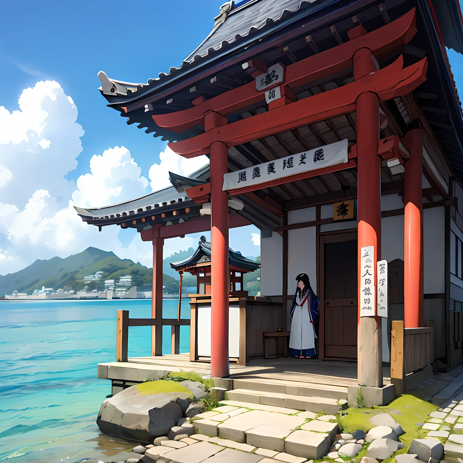 beste-Qualit、shrines、shrine maiden、length hair、the ocean、