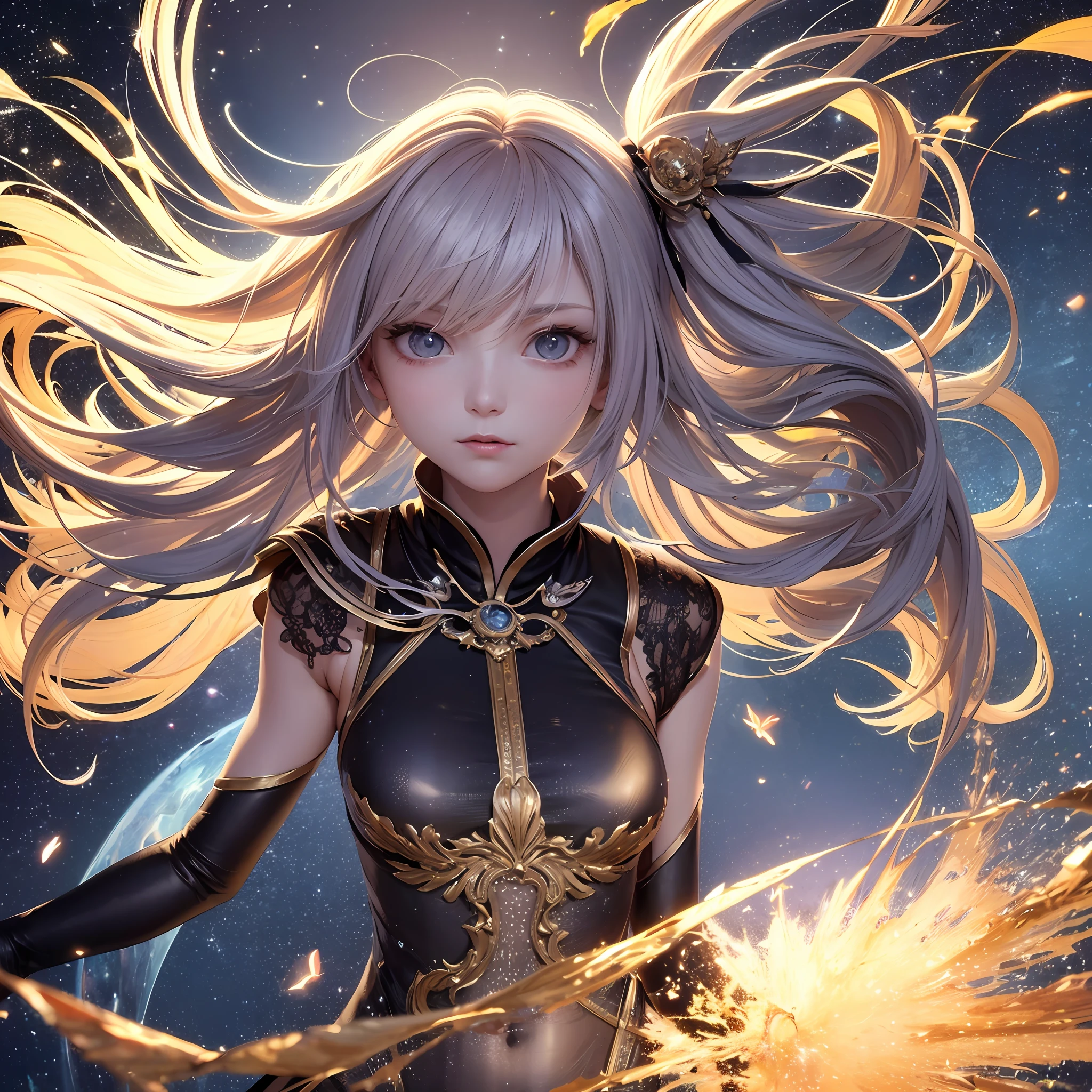 Peerless God Bow Ross Storm,Gorgeous and gorgeous,A touch of blue in the sea of stars,Sound of the wilderness,Rapid fire,A moving figure,Lightning speed,The aura is extraordinary,The lens freezes in lightning and smoke,Full of tension。 --auto