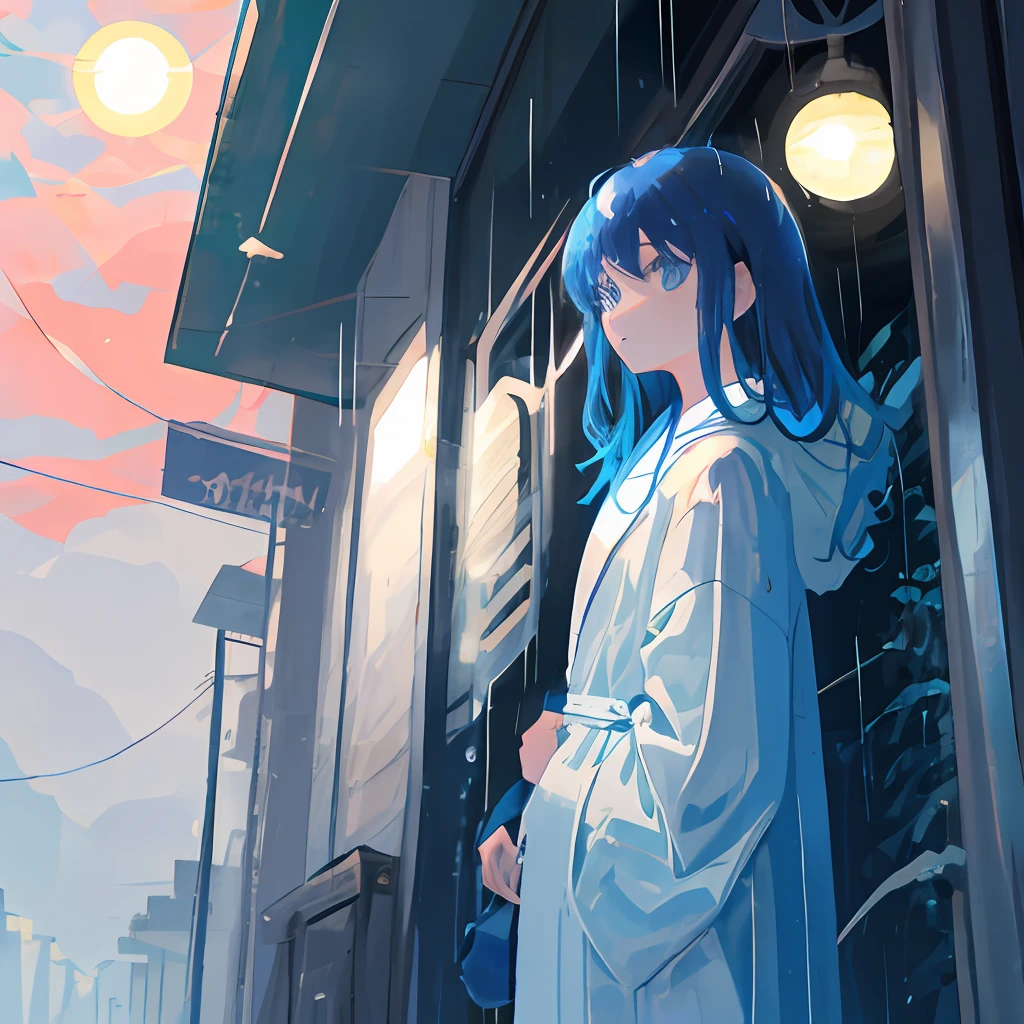 Blue Hair Inhumanity Cold Long Hair God Infinite Blue Eyes Name Rain Sun Empty Blue Calm Robe Hope