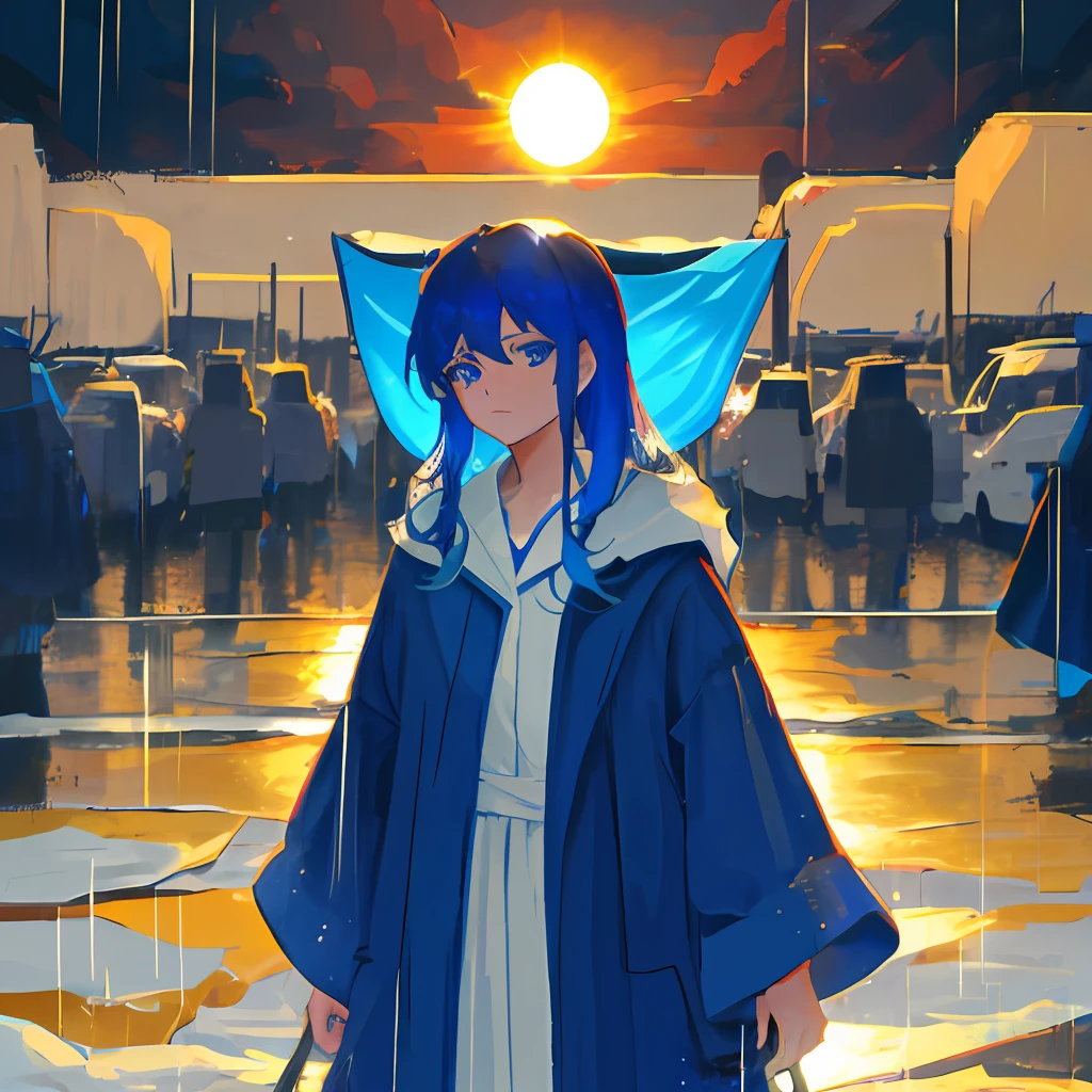 Blue Hair Inhumanity Cold Long Hair God Infinite Blue Eyes Name Rain Sun Empty Blue Calm Robe Hope