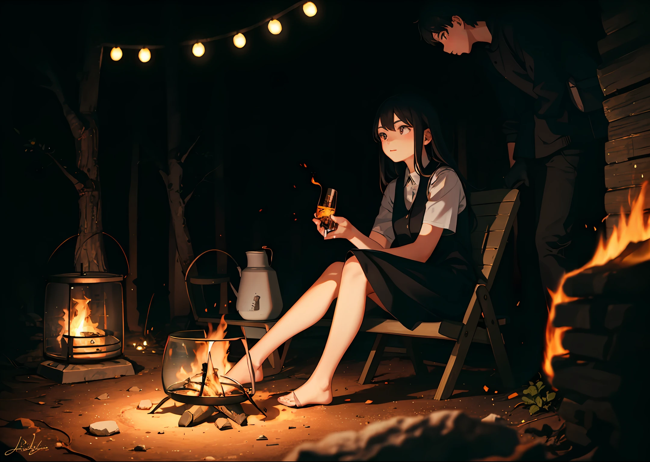 Girl by the campfire