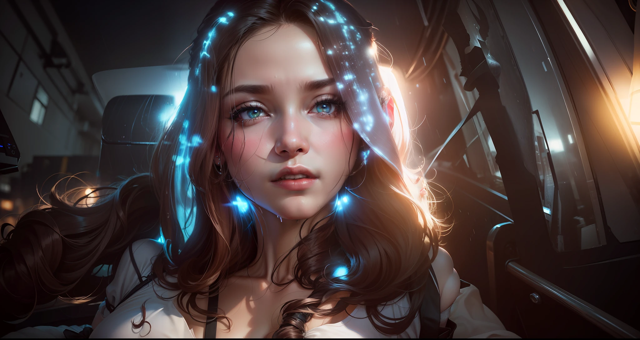 (8k, RAW photo, best quality, masterpiece:1.2), (realistic, photo-realistic:1.37),1girl,cityscape, night, rain, wet, professional lighting, photon mapping, radiosity, Chinese Doll,torn ,chemise, large breasts,nurse, wedding dress
