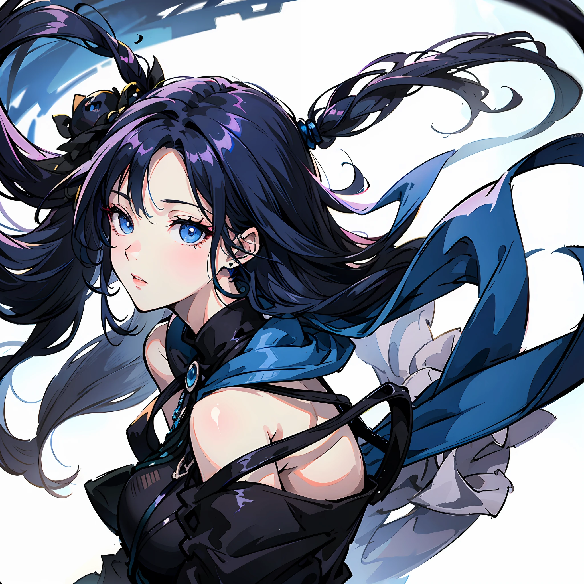 high-heeled,blacksilk,blue hair,Blue eyes,Beauthful,tmasterpiece,Superb style --auto