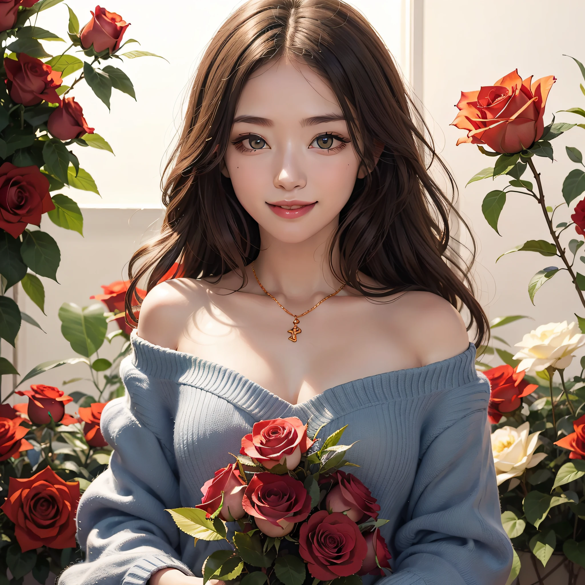 Only a girl's smile、a gorgeous、Golden Eyes、Golden Hair、Full of roses、corolla、