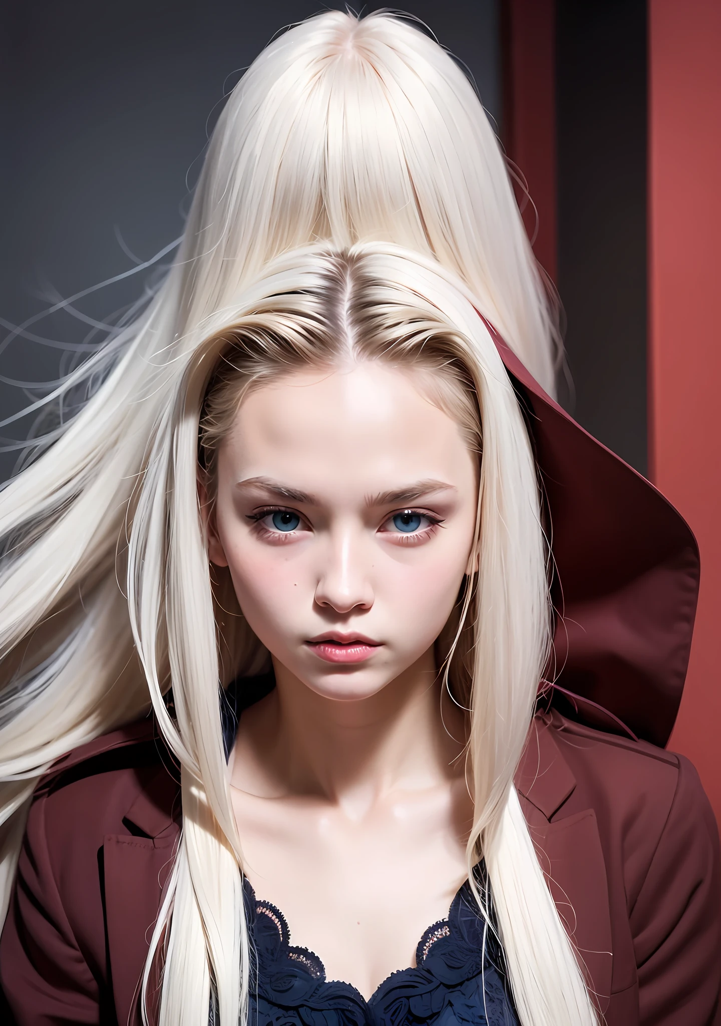 White skin, long white hair, blue eyes, two-dimensional, high-quality, excellent