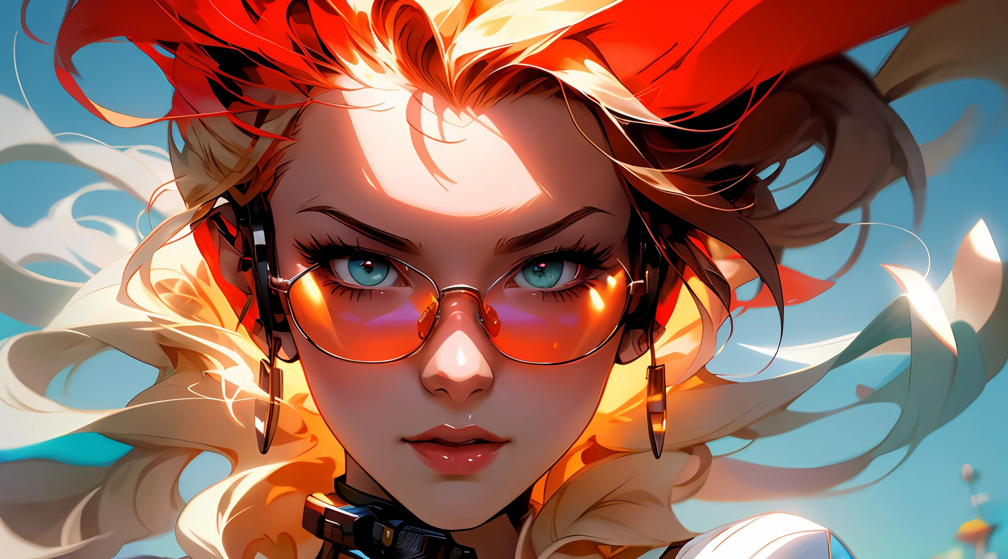 anime girl with red hair and glasses with a red feather, rossdraws cartoon vibrant, style of anime4 K, Detailed digital anime art, Digital cyberpunk anime art, advanced digital anime art, Digital anime art, Artgerm and Atey Ghailan, lois van baarle and rossdraws, rossdraws portrait, :: rossdraws, Art germ. anime illustration