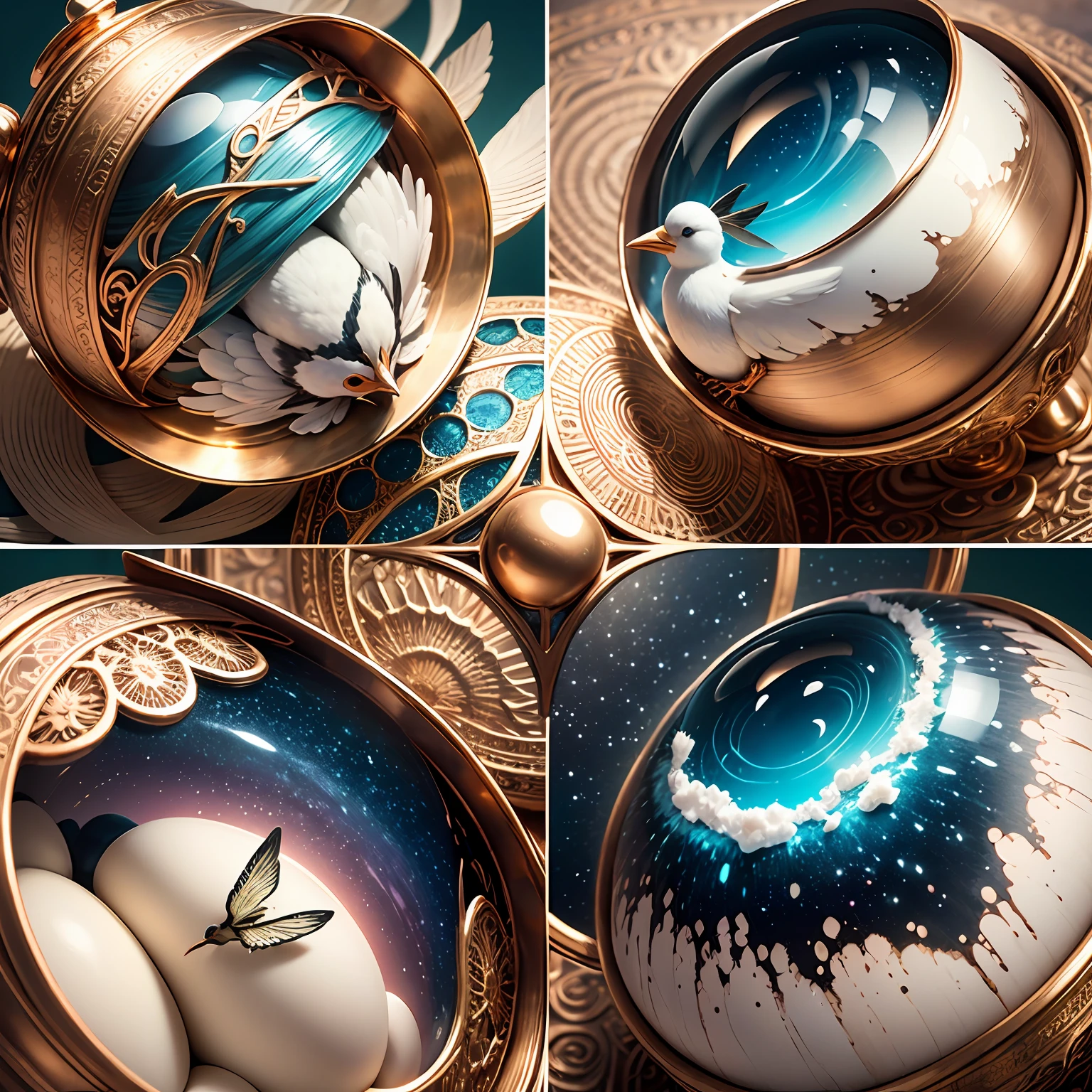 porcelain Birds, rose Gold color, Gold details --auto --s2