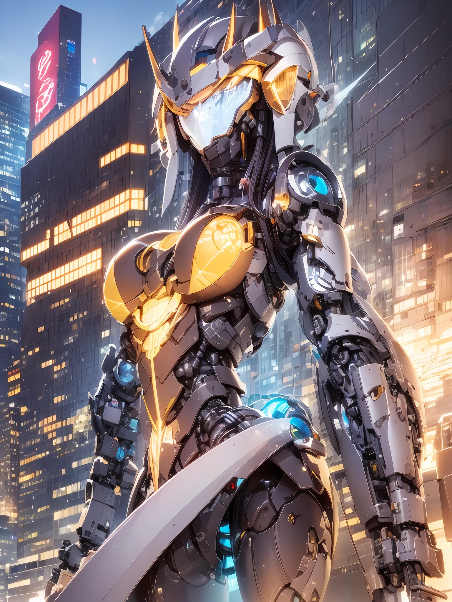 Optimal image quality,Highest quality,Women wear a small number of futuristic mechs,Limbs are anthropomorphic and exposed,neons