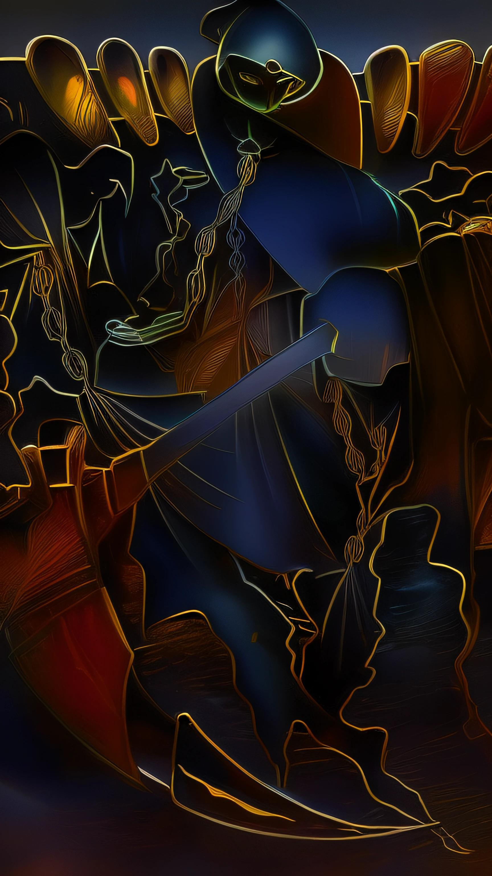 there is a man in a costume holding a sword in a forest, pintado como uma arte conceitual de jogo, arte de fantasia digital 3d detalhada, manto texturizado de tecido antigo medieval, Vencedor do concurso Polycount, arte conceitual estilizada, arte conceitual sombria, arte conceitual acabada, Vencedor do concurso Artstation, cavaleiro morto-vivo, arte conceitual arcana, Epic Fantasy Digital Art Style, representation of Death, foice reluzente, 3D-rendering, Raytraced, ray-traced, Fulgurar, Bokeh, NVIDIA