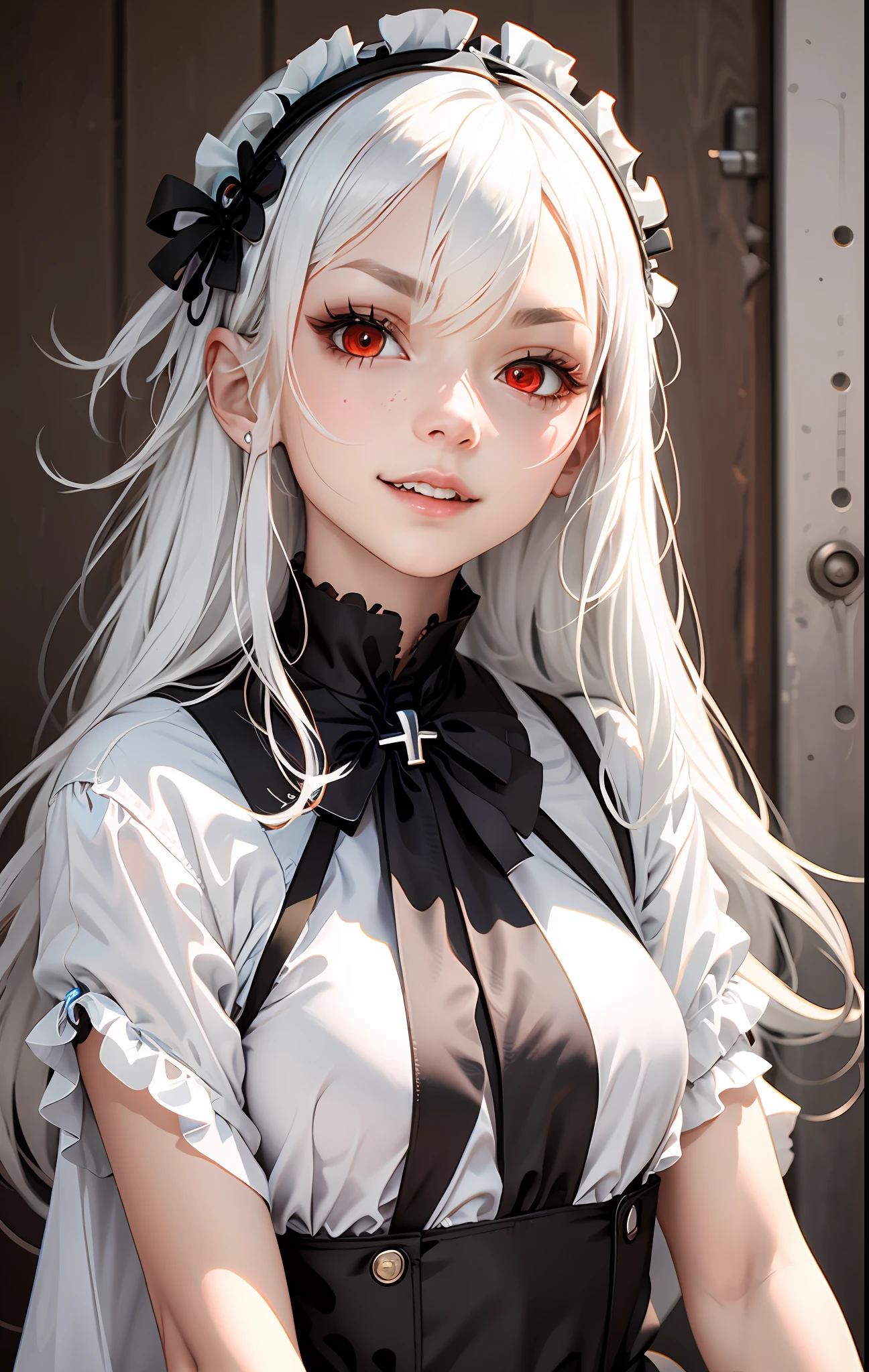 White hair, Long hair, Red eyes, Loli