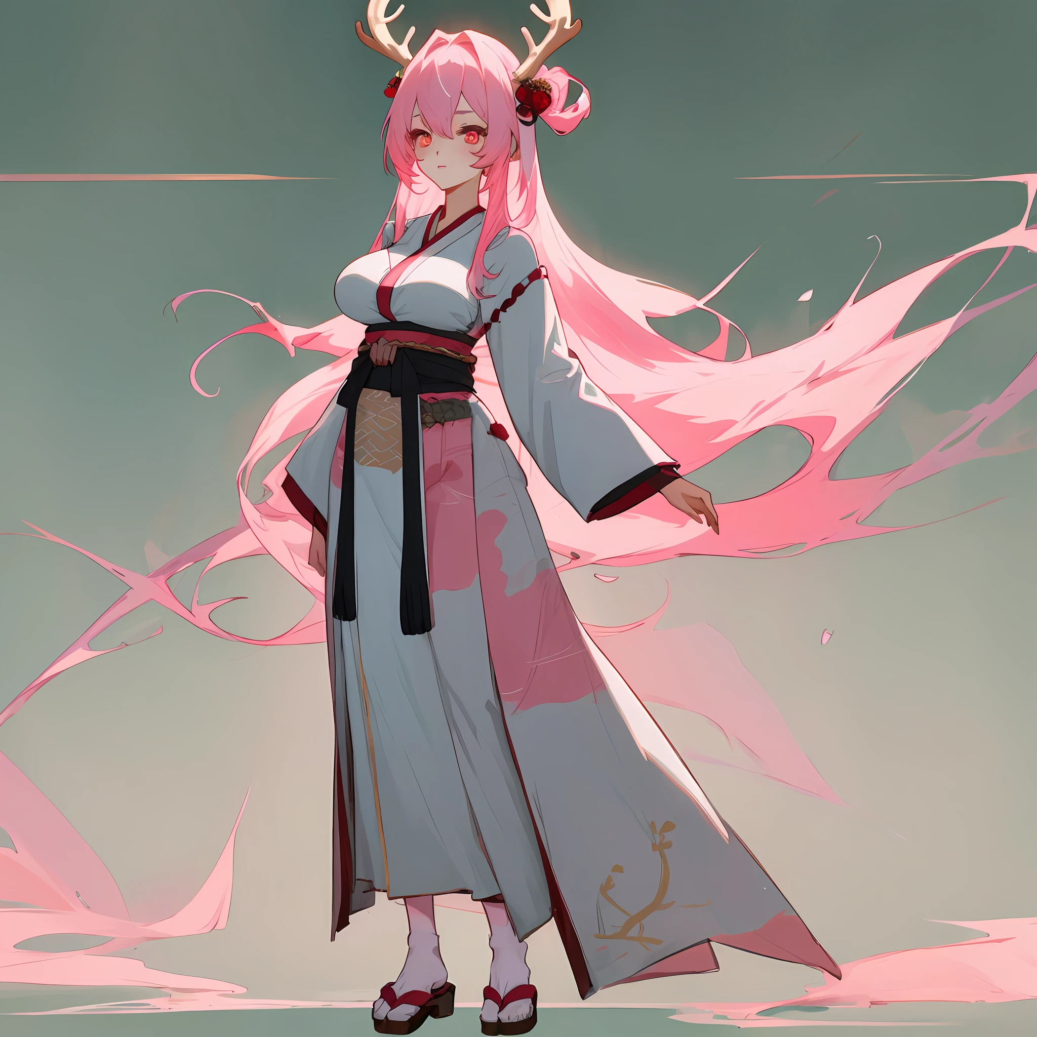 light pink colored hair，Deer girls，Smart，Two-dimensional，anime big ，Full body like，Standing painting，Oriental ancient costumes，ruby eyes，Footless white silk，Suitable for making live2d，