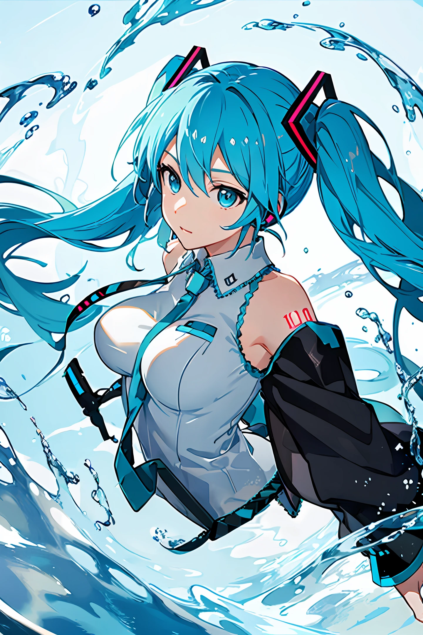 Big breasts Hatsune Miku,Look up,Upper body body,tmasterpiece,Beautiful,Water sleeves,water ink
