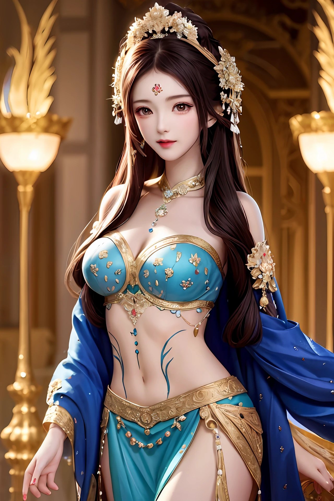 Classical beauty，nakeness，One long hair，Exquisite body art，