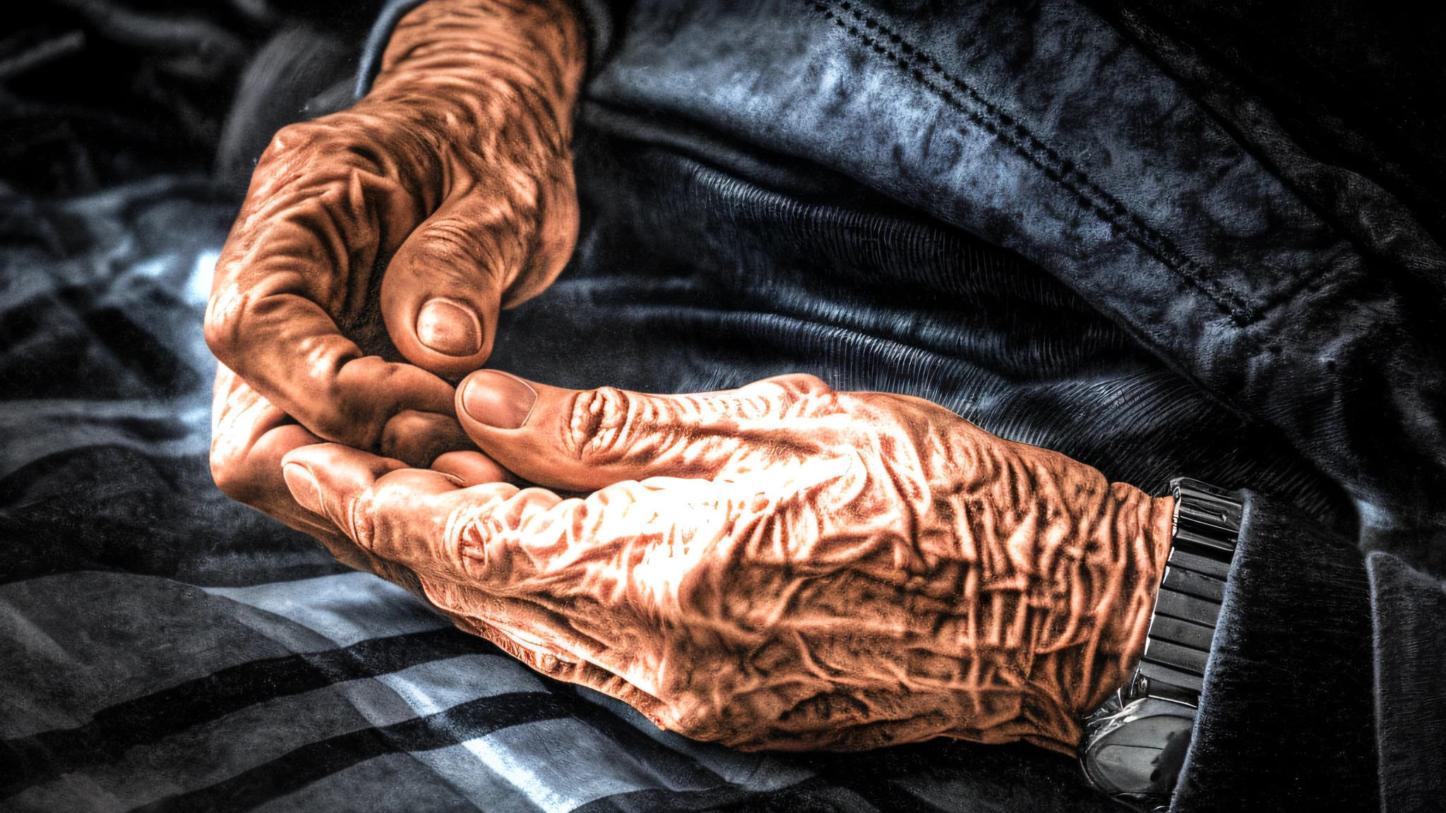 Close-up of a pair of hands, Hands covered with dirt, Detailed hands, hands retouched, corrected hands, veiny hands, Highly detailed hands, ++++ super veiny hands, hands of men, extreme hand detail, enhanced hands, Real hands, intricate wrinkles, human hand, coherent hands, Normal hands, natural hands and arms，（Express a sense of vicissitudes：1.6），pexels contest winner, precisionism, Hands, hands retouched, intricate wrinkles, Detailed hands, tight wrinkled cloath,  veiny hands, hands crossed, coherent hands, old and wrinkled,, High details
（Front focus），（in the darkness nigth：1.6），Surrealist portraits of David Hockney and Alphonse Mucha，Fantasyart，photographrealistic，dynamic  lighting，artstation，poster for，Volumetriclighting，Very detailed
Age spots，Asian man's hand, Exaggerated artistic photos，Cinematic，（（best qarity）），（（tmasterpiece）），（（realisticlying）），skin pore，Sub-surface scattering，radiant light rays，A high resolution，hoog detail，Sharp focus，extremely detailed nipple，max detail， realistic shaded， Roughness， Naturally rough skin texture， reallife， hyper realisitc， photorealistc， photography of， 8K  UHD， photography of， hdr，OC renderer， intrikate， highly detaile， Sharp focus）， （tmasterpiece：1.2， Best quality1：1， Hyper-detailing：1.2， Best Shadow， 8K：1.1），highcontrast， （lighting perfect：1.2，Complicated details， 巨作, Textured skin, Super detail, High details, High quality, Award-Awarded, Best quality, A high resolution, HD, 8K，surrealism, High detail, hyperphotorealism, Verism，Chiaroscuro, Cinematic lighting, Ray tracing, Nipple shadow