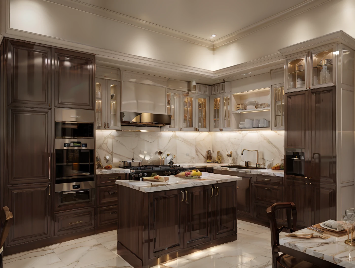 best quality, master picece, hyper detail, supper detail, best realistic, (classical kitchen, beautiful lighting, shimmering, decor wall)|[dreamy:1.2+airy:0.9] --auto