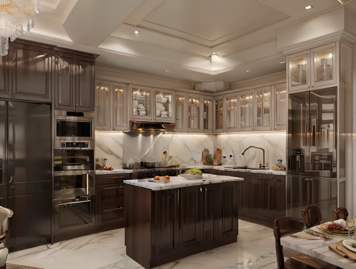 best quality, master picece, hyper detail, supper detail, best realistic, (classical kitchen, beautiful lighting, shimmering, decor wall)|[dreamy:1.2+airy:0.9] --auto