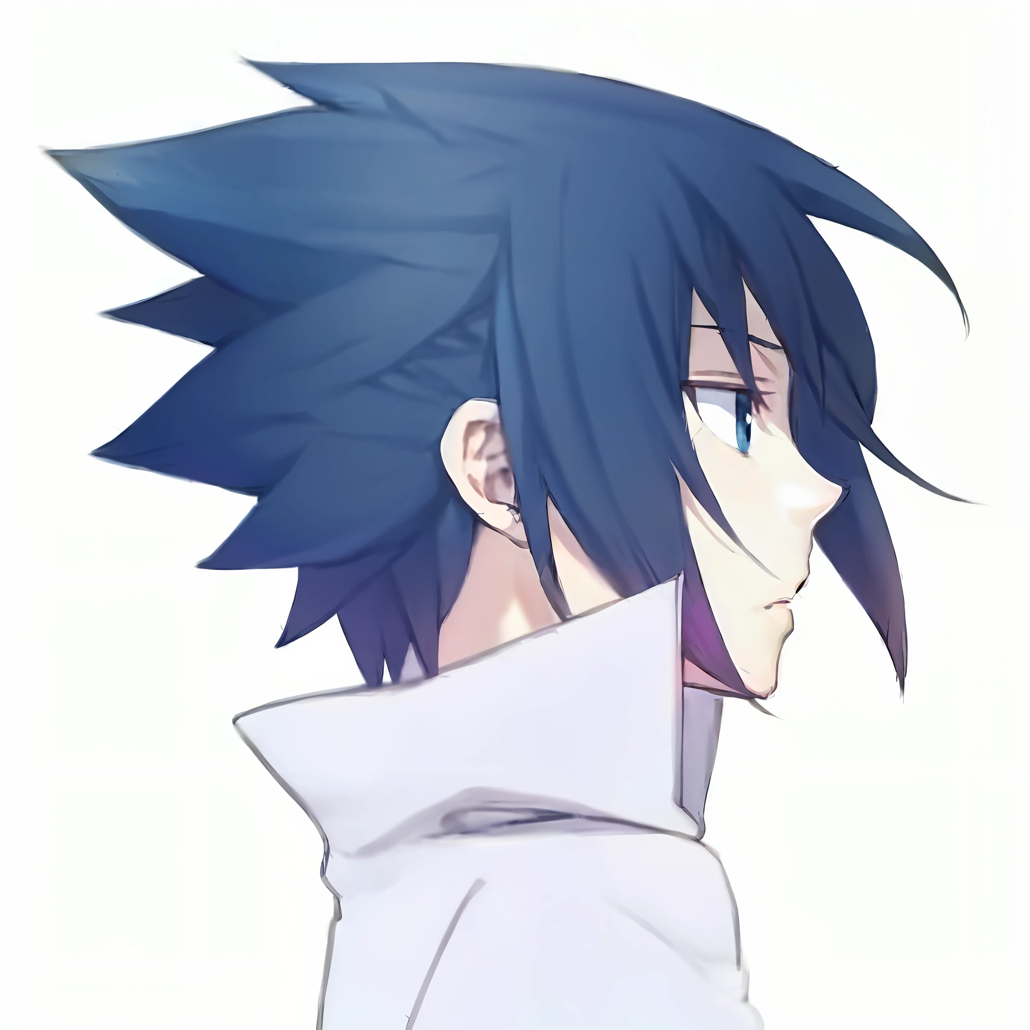 a close up of a person with a blue hair and a white shirt, Uchiha sasuke, ikuto yamashita, 2 d anime style, Kazuto Okada。, fubuki, anime figure, style of anime》, l · Lawliet, as an anime character, inspirado em Okumura Masanobu, uchiha itachi