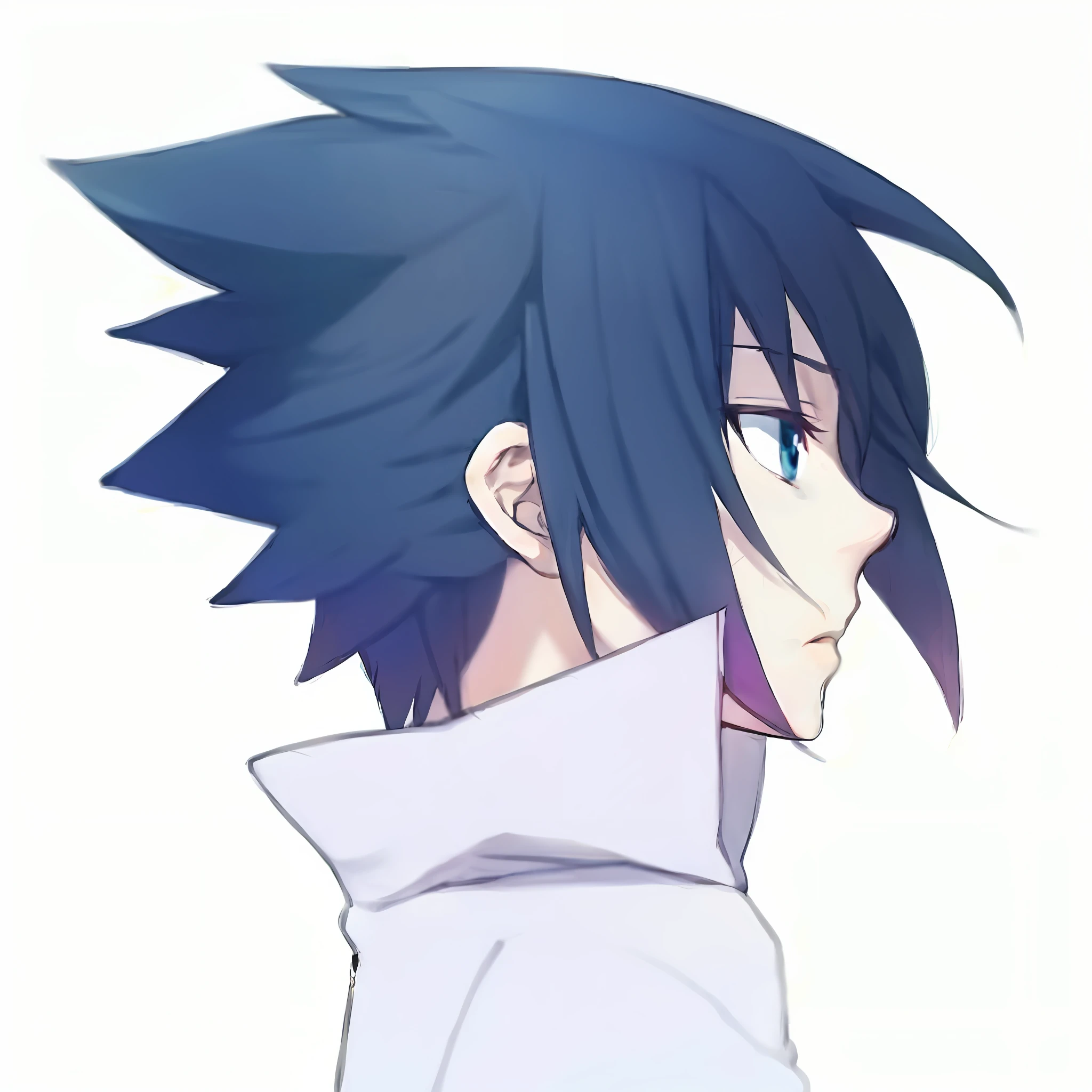 a close up of a person with a blue hair and a white shirt, Uchiha sasuke, ikuto yamashita, 2 d anime style, Kazuto Okada。, fubuki, anime figure, style of anime》, l · Lawliet, as an anime character, inspirado em Okumura Masanobu, uchiha itachi