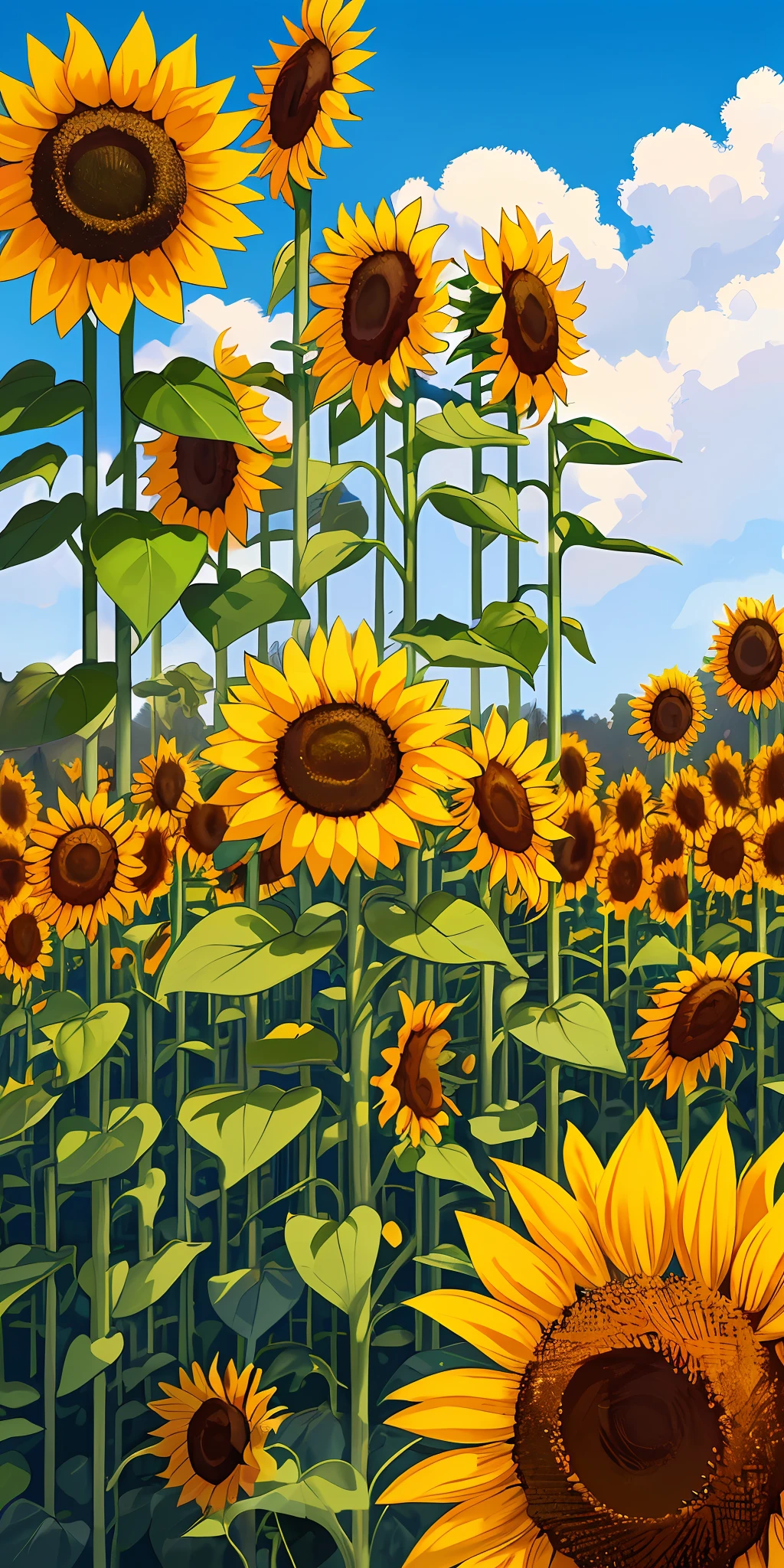 Masterpiece, best quality, (very detailed CG unity 8k wallpaper) (best quality), (best illustration), (best shadows) Nature', blue sea,delicate leaves petals of various colors falling in the air light Tracking, sunflower, sunflowers, super detailed --v6