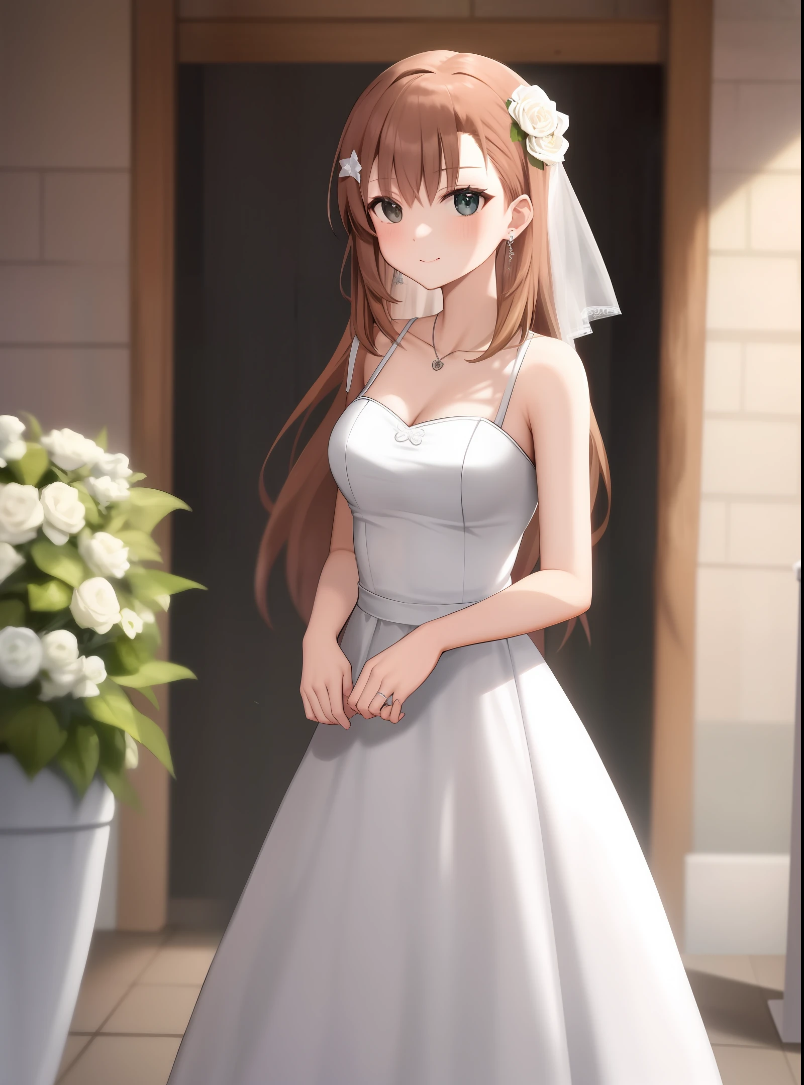 Mikoto Misaka wears a wedding dress with Kuroko Shirakei