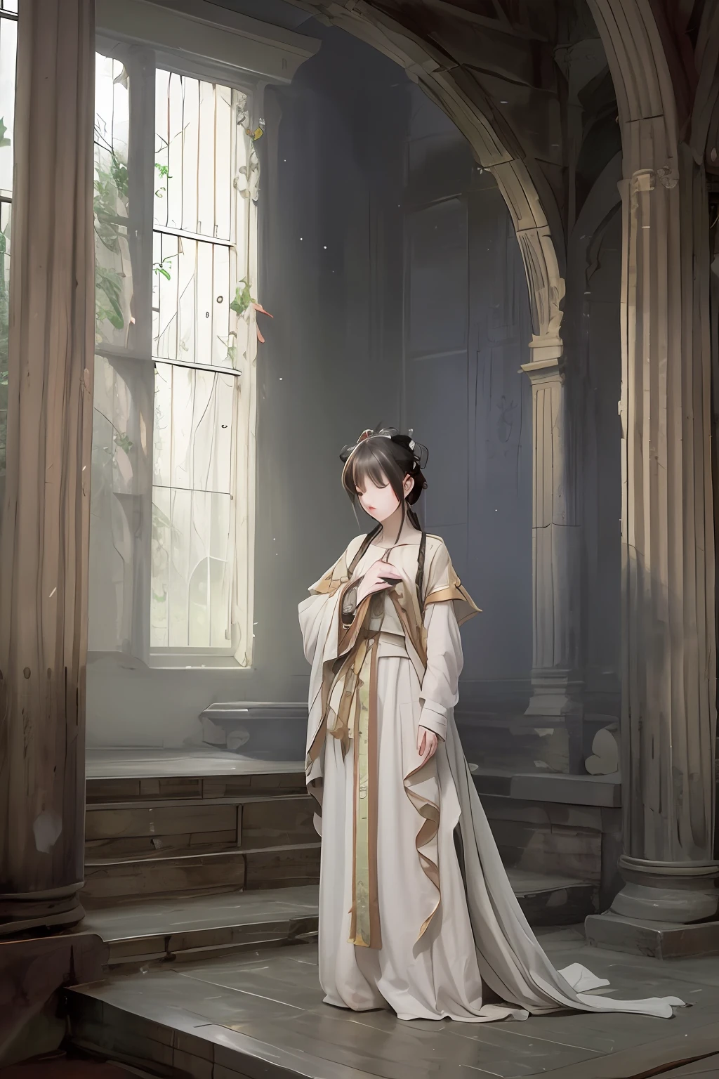 prette,Extremely high resolution,ssee-through,Look at the audience,ancient clothes,A half body,flowy,dreariness,pitiful,be desperate,A protagonist,Kizi