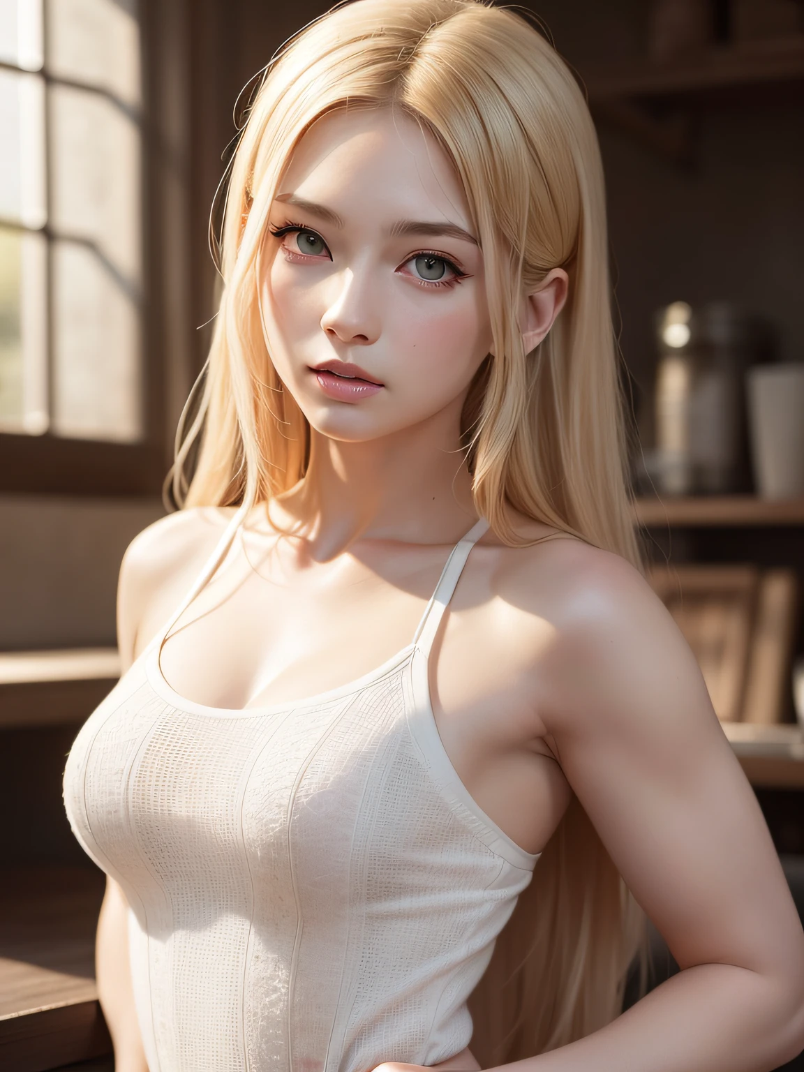 (extremely detailed CG unity 8k wallpaper,masterpiece, best quality, ultra-detailed), Extraordinary beauty, Rin々Stern and stern expression, Long Blond Hair, muscular body, (Short white clothes torn to tatters), Amazon, uncultivated
