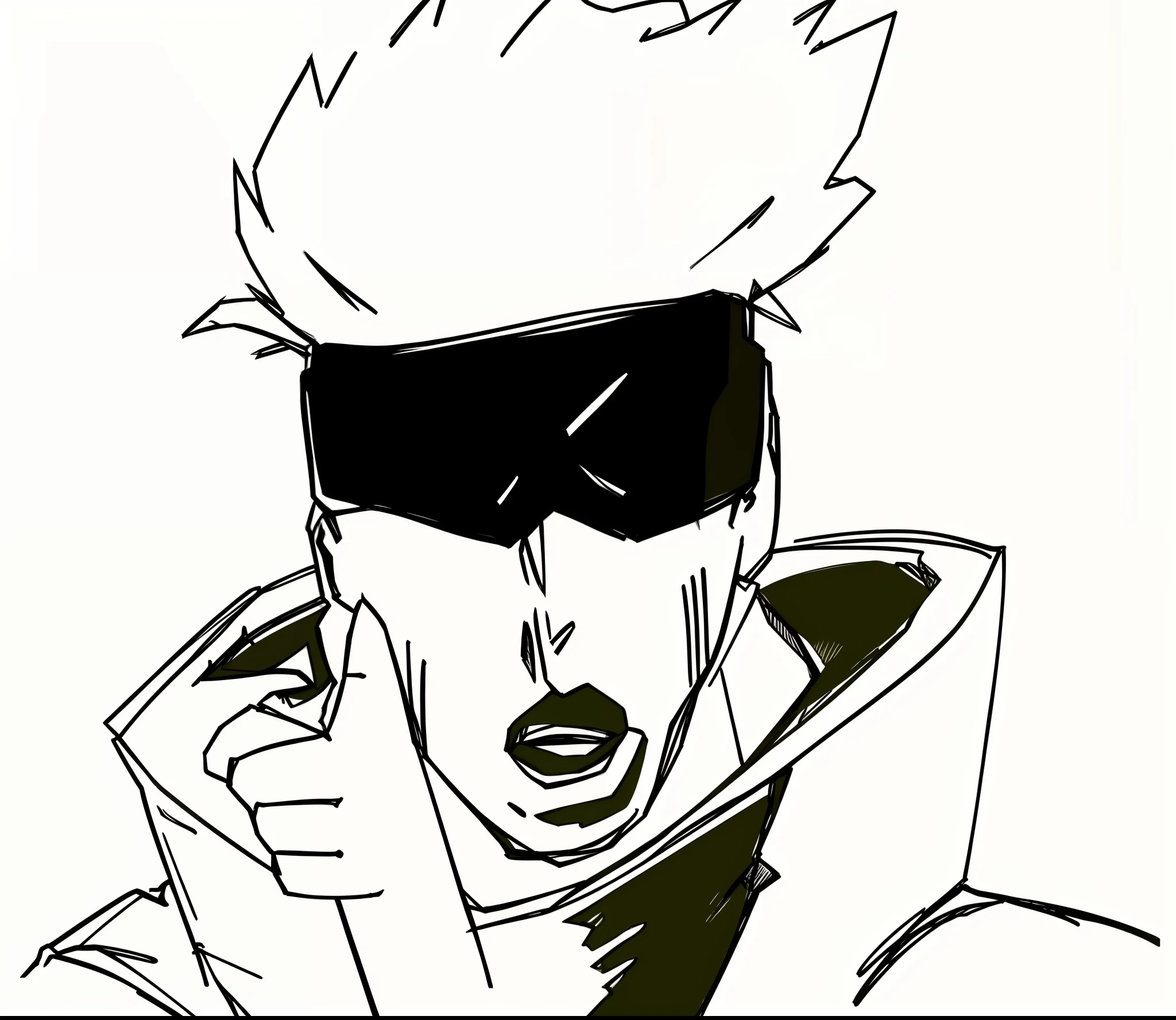 drawing of a man with a hat and sunglasses on talking on a cell phone, gendo ikari smoking a joint, with index finger, trigger anime artstyle, he wears an eyepatch, kakyoin, From Metal Gear, inspired by Iwao Takamoto, badass posture, heavy gesture style closeup, futuristic tetsuo, like bebop