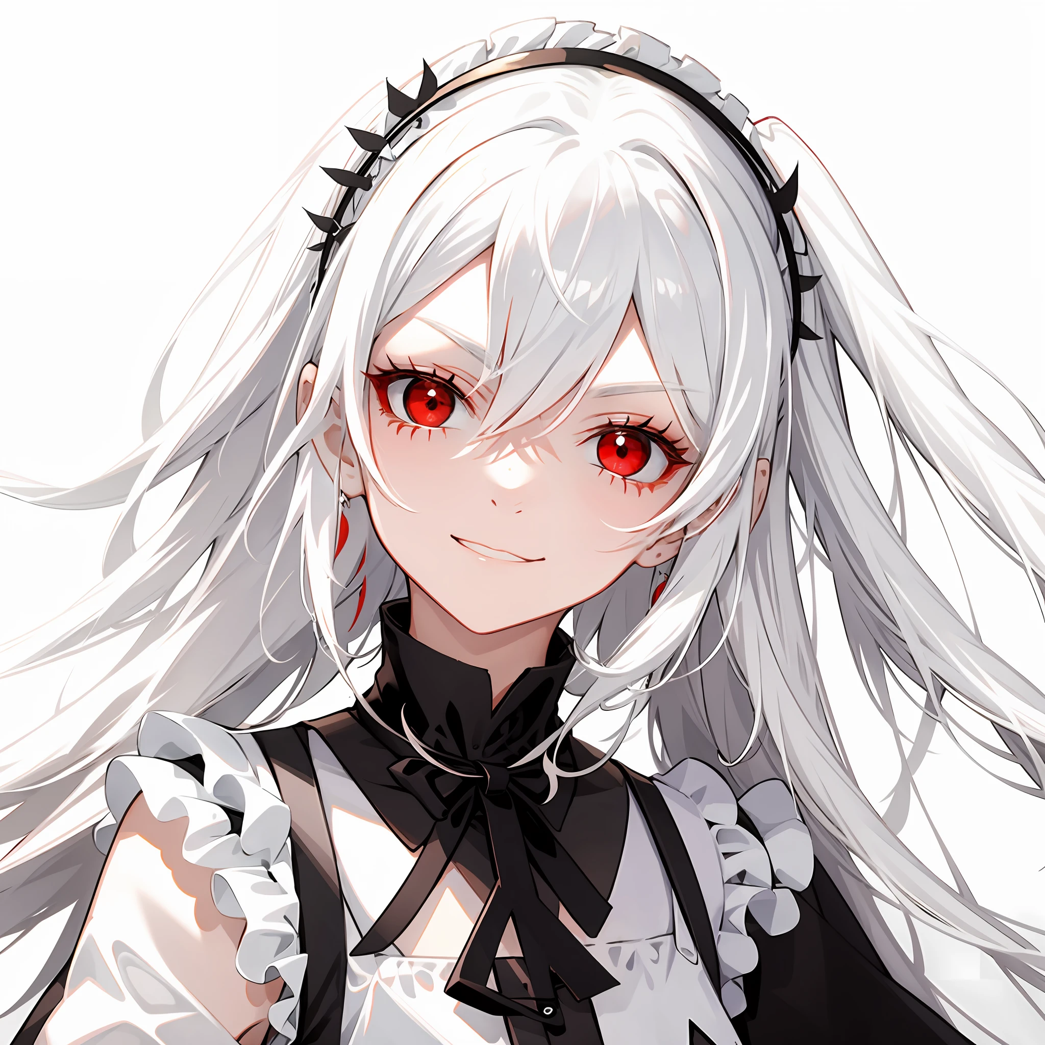 White hair, red eyes, loli, double ponytail, quadratic