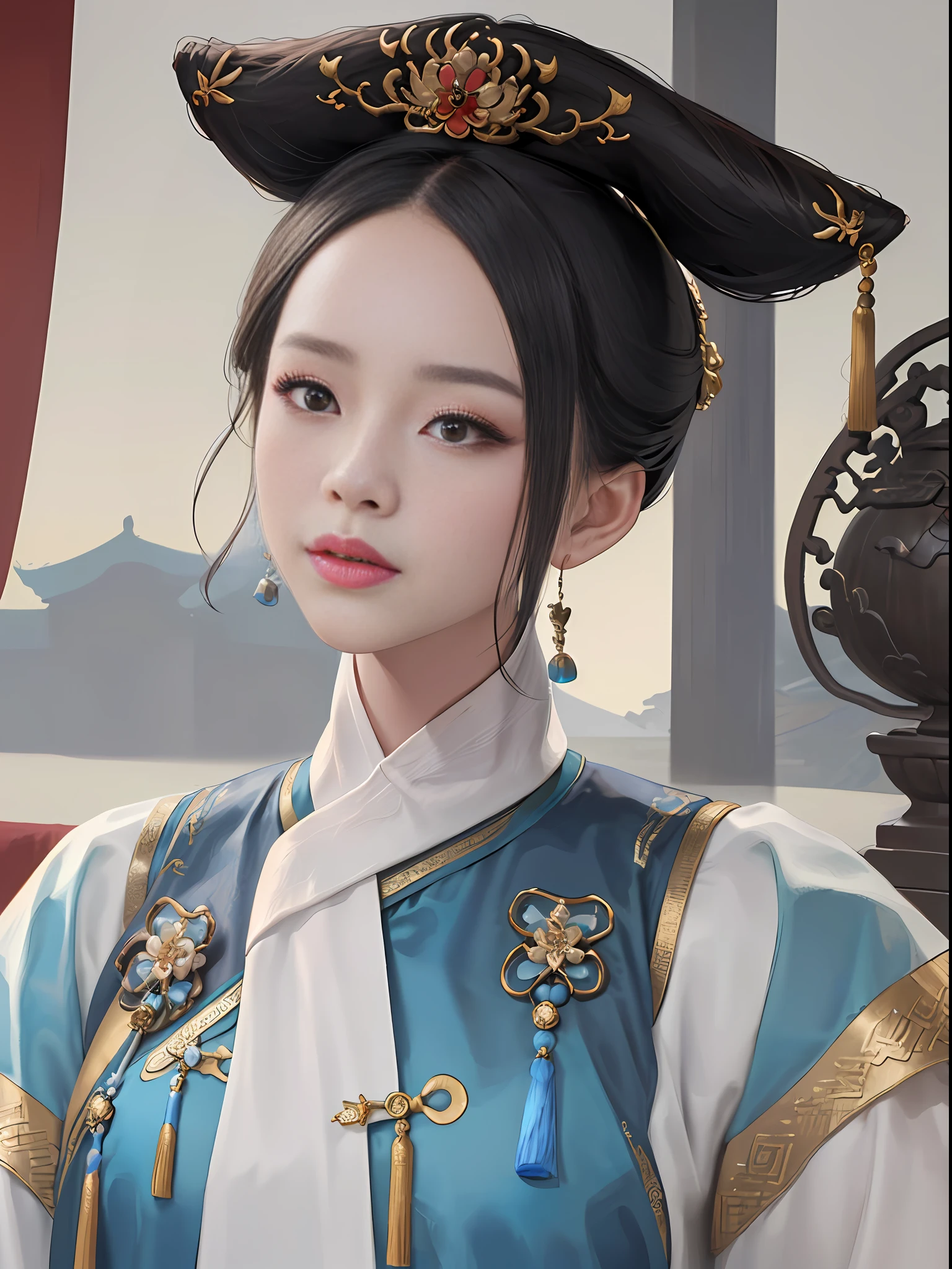 a close up of a woman in a traditional chinese dress, ancient chinese princess, ancient asian dynasty princess, chinese empress, palace ， a girl in hanfu, wearing ancient chinese clothes, chinese princess, inspired by Xie Huan, inspired by Guo Xi, imperial royal elegant clothing, inspired by Li Tang, inspired by Qiu Ying, inspired by Lan Ying, (hyperrealistic), (illustration), (high resolution), (8K), (extremely detailed), (best illustration), (beautiful detailed eyes), (best quality), (ultra-detailed), (masterpiece), (detailed face)