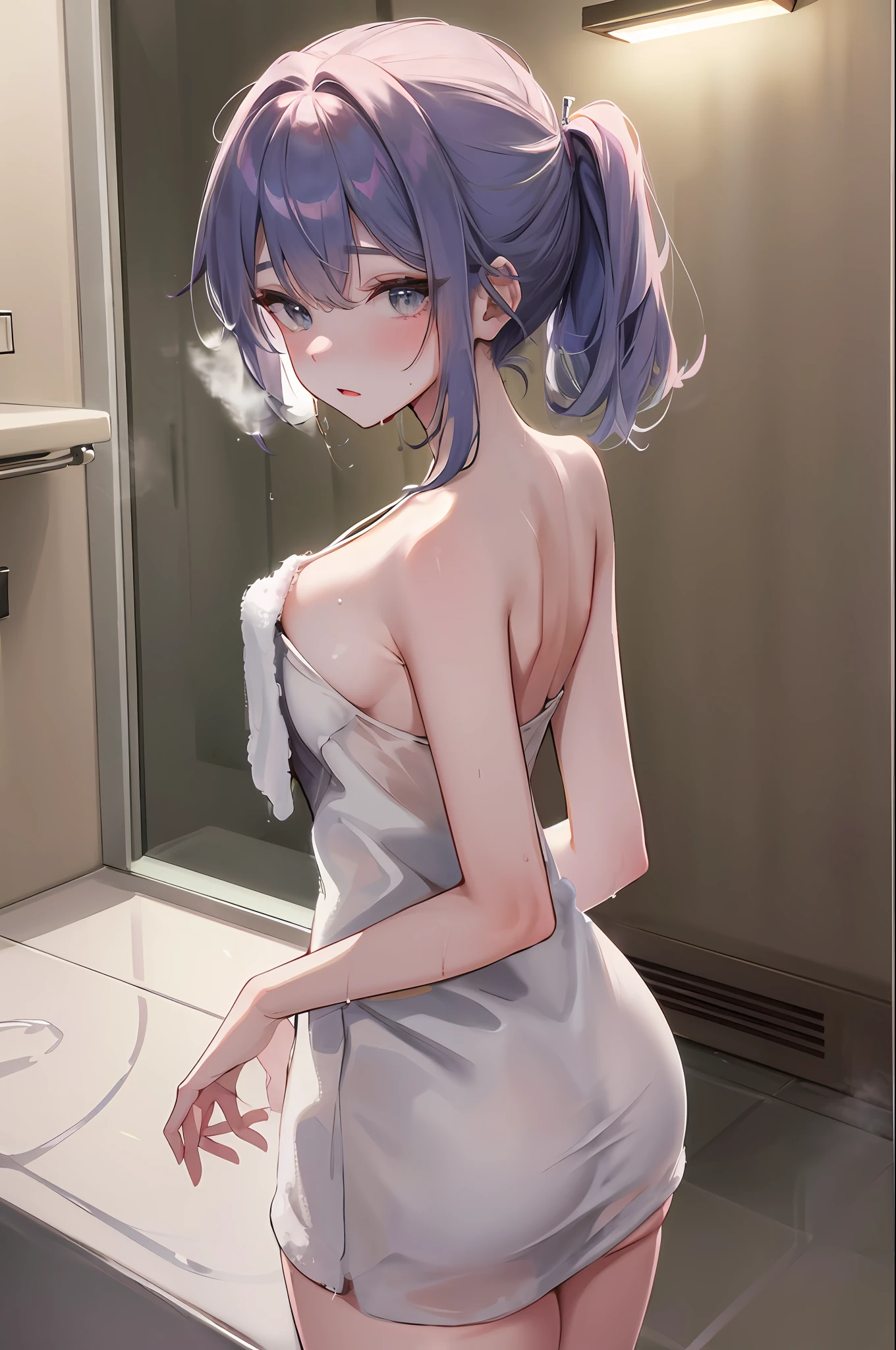 1girll,In the bath,Delicate and beautiful face,Various hairstyles,crisp breasts,Convex buttocks,Wrapped in a soaked bath towel,perfectly proportioned, 浴室,vapour,bathtub,Cinematic lighting, filmgrain, Fujicolor, lightand shade contrast, 8K, 巨作, Textured skin, Super detail, hoog detail, High quality, A high resolution,