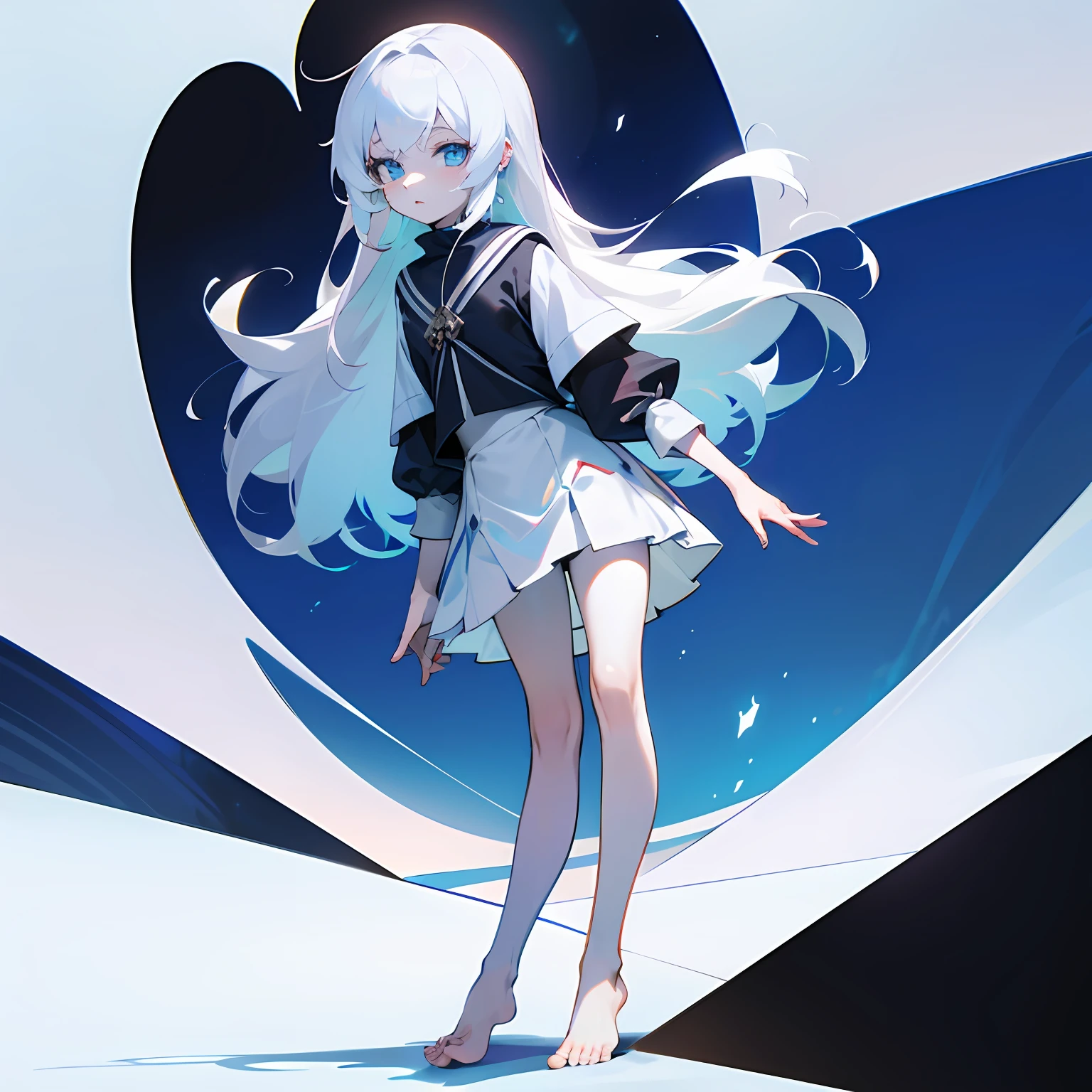 White hair，White skin，White skirt，blue colored eyes，Two-dimensional，littlegirl，Barefoot，lovly，Poor milk，petite，length hair，full bodyesbian --auto