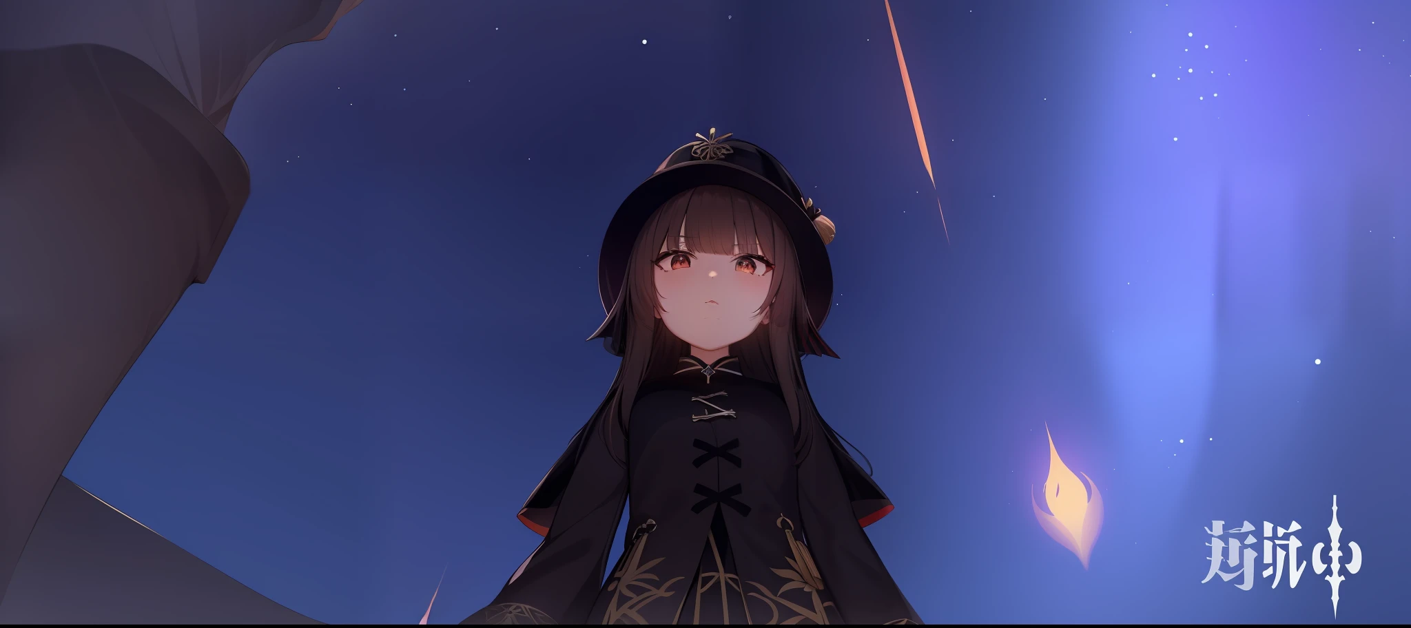 anime girl in a black dress standing in front of a blue sky, Ayaka Genshin impact, Female protagonist 👀 :8, A scene from the《azur lane》videogame, azur lane style, 8K!!, Kantai collection style, Stylized anime, Aromatic, black-haired mage, ayaka game genshin impact, Also, , background is heavenly