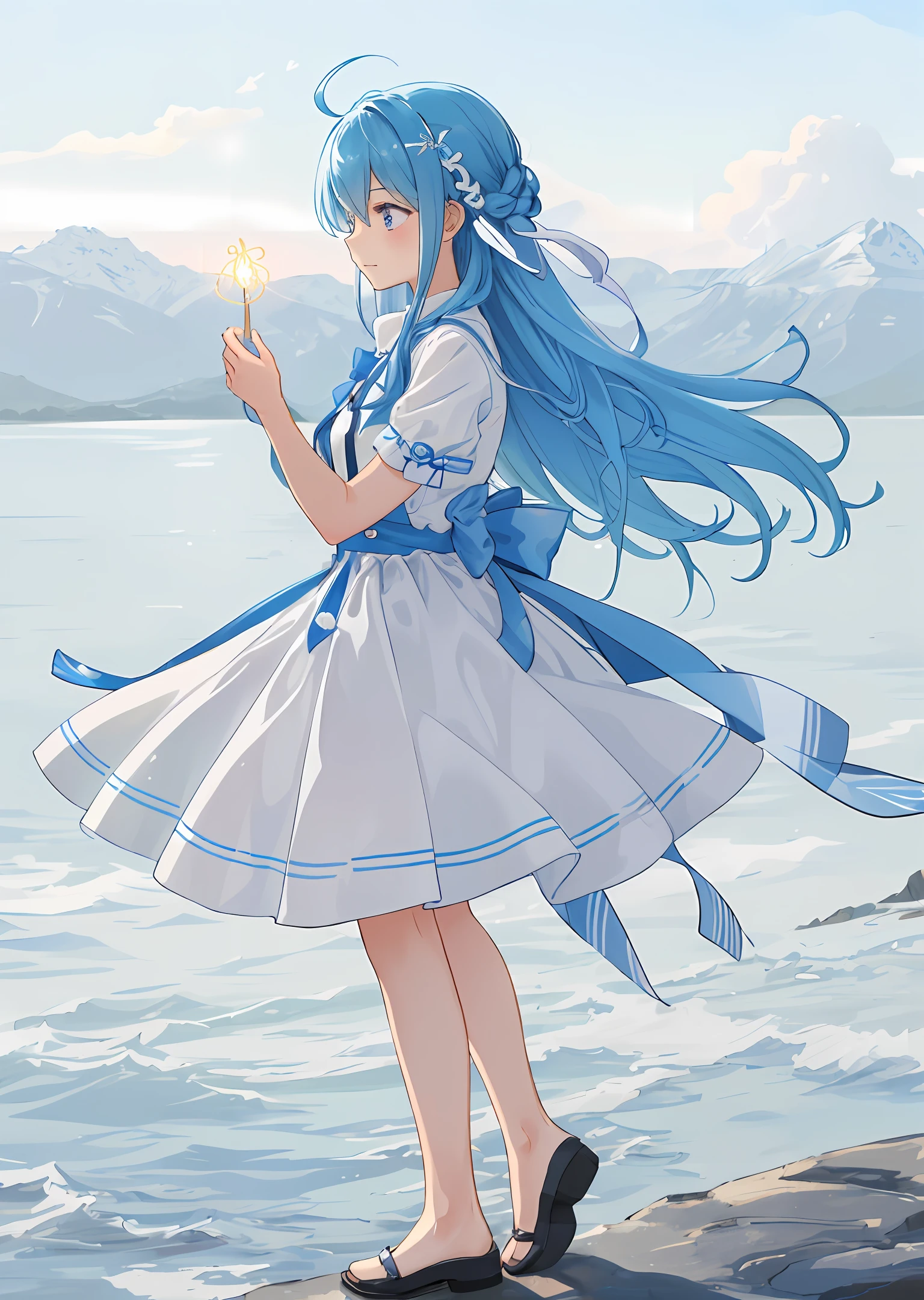 "I expect the light of reason to shine on the earth
I hope to see what I want
I hope that holy songs will spread throughout the world
I hope that the land I stand on will be full of happiness
I hope that someone will come with me at the end
It's a pity that I only have expectations," said the blue-haired girl
