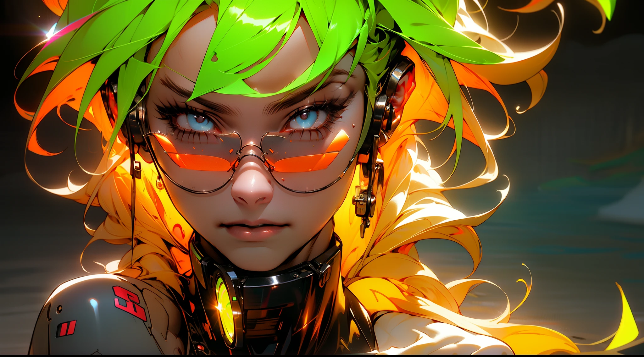 ((best qarity)), ((tmasterpiece)), (A detailed: 1.4), (absurderes),Faraway view,Full body like,Bust, light-skinned ta with micro bikini,Optical thermography glasses,Battlefield headsets, Genesis Evangelion neon style costume, 2 costumes, Arm tattoos, cybernetic hand, downy, at centre, Scale to fit the dimensions, hdr(HighDynamicRange),Ray traching,NVIDIA RTX,Hyper-Resolution,Unreal 5,Subsurface dispersion,PBR textures,Anisotropy Filtering, depth of fields, Maximum clarity and sharpness, Many-Layer Textures、Albedo e mapas Speculares、Surface coloring、Accurately simulate light-material interactions、perfectly proportioned、rendering by octane、twotonelighting、largeaperture、Low ISO、White balance、trichotomy、8K raw data、crysisnanosuit