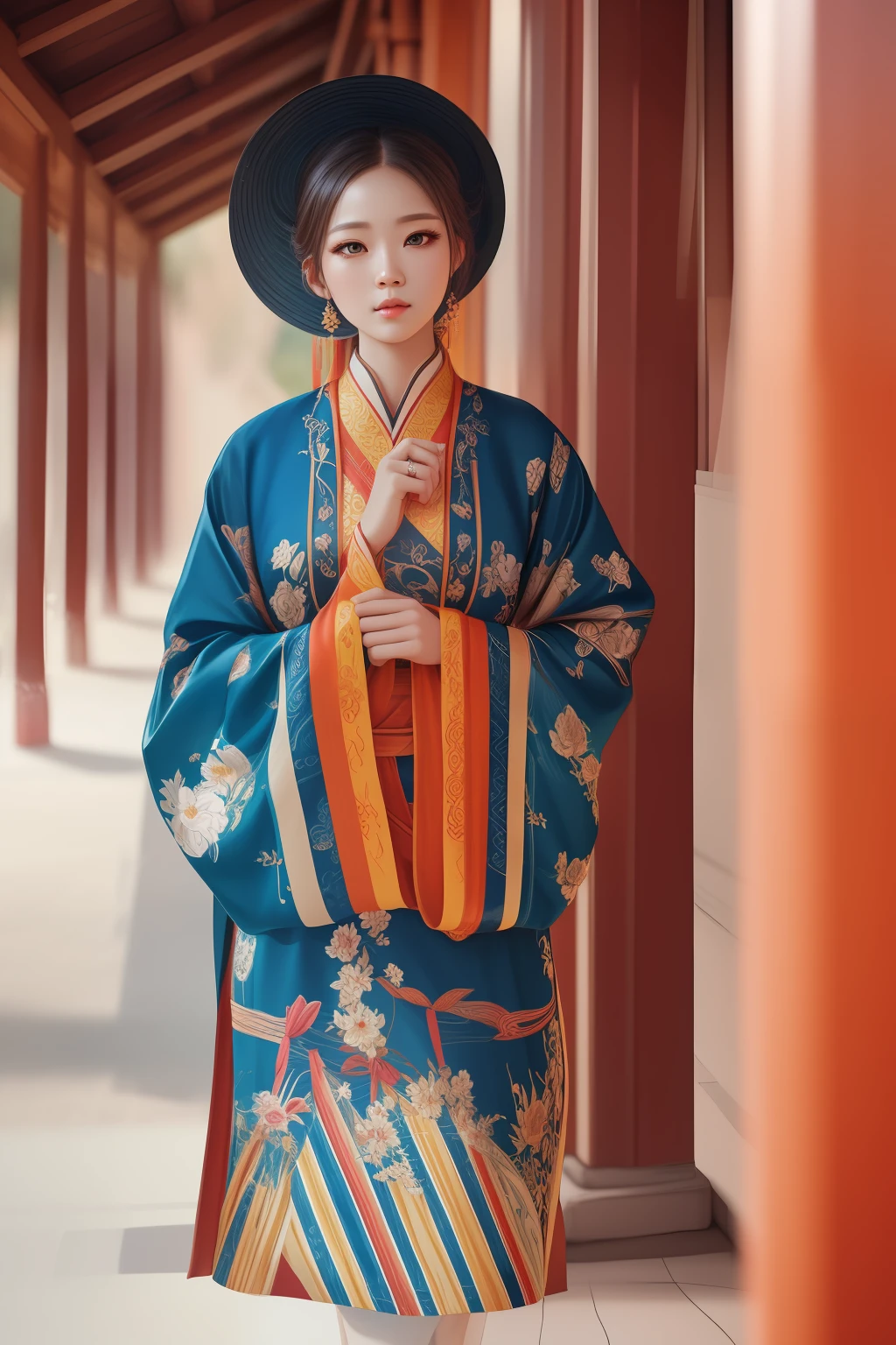 (RAW photo, best quality), (realistic, photo-realistic:1.3), best quality, highly detailed, masterpiece, ultra-detailed, illustration,1girl, best quality, extremely detailed CG unity 8k wallpaper, Amazing, cinematic lighting, ancient_style, Ao Dai, Vietnamese traditional