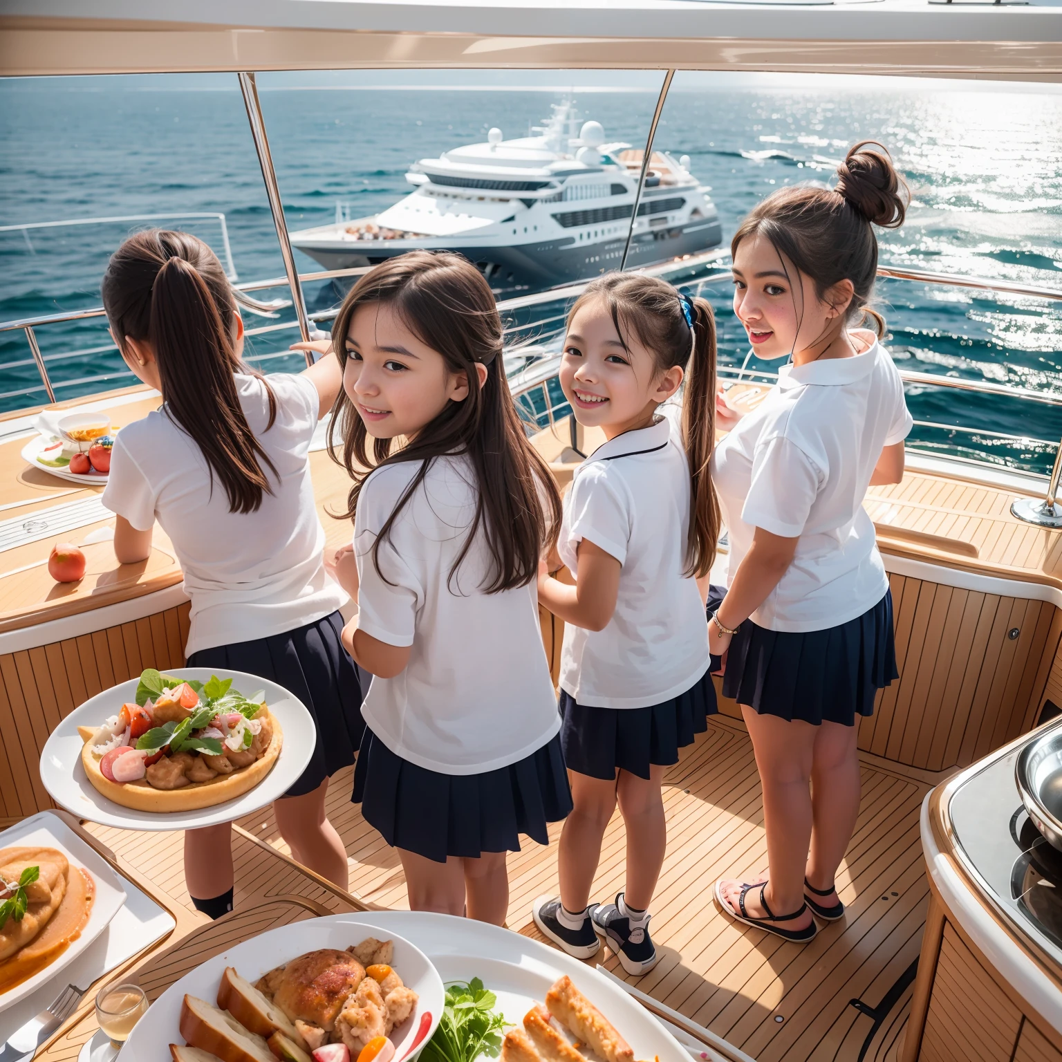 On a super-large cruise ship,Five delicate cute little girls with upturned asses,junior school student,Cooking in the yacht