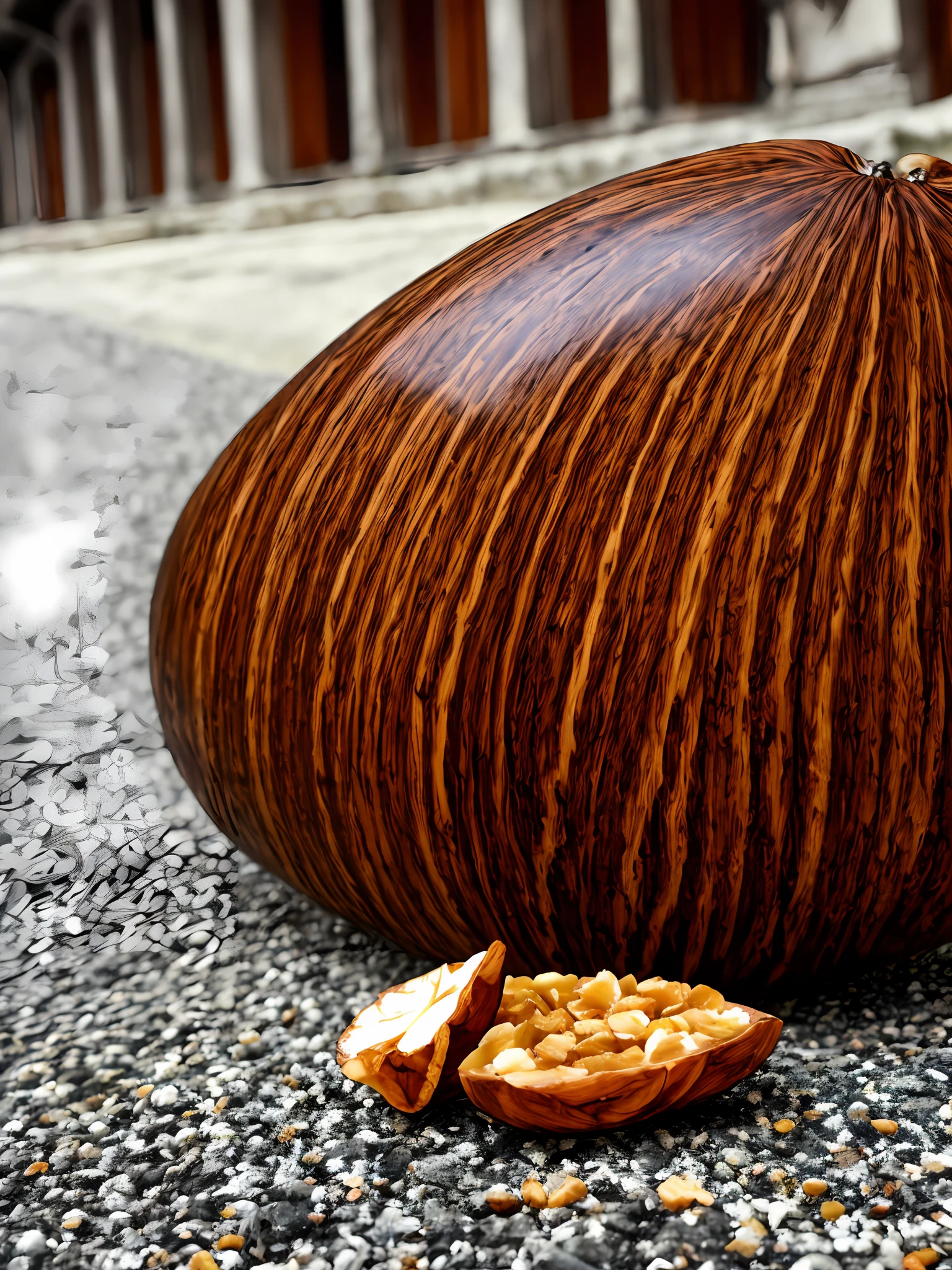 Walnut in front of the Past Life Hall