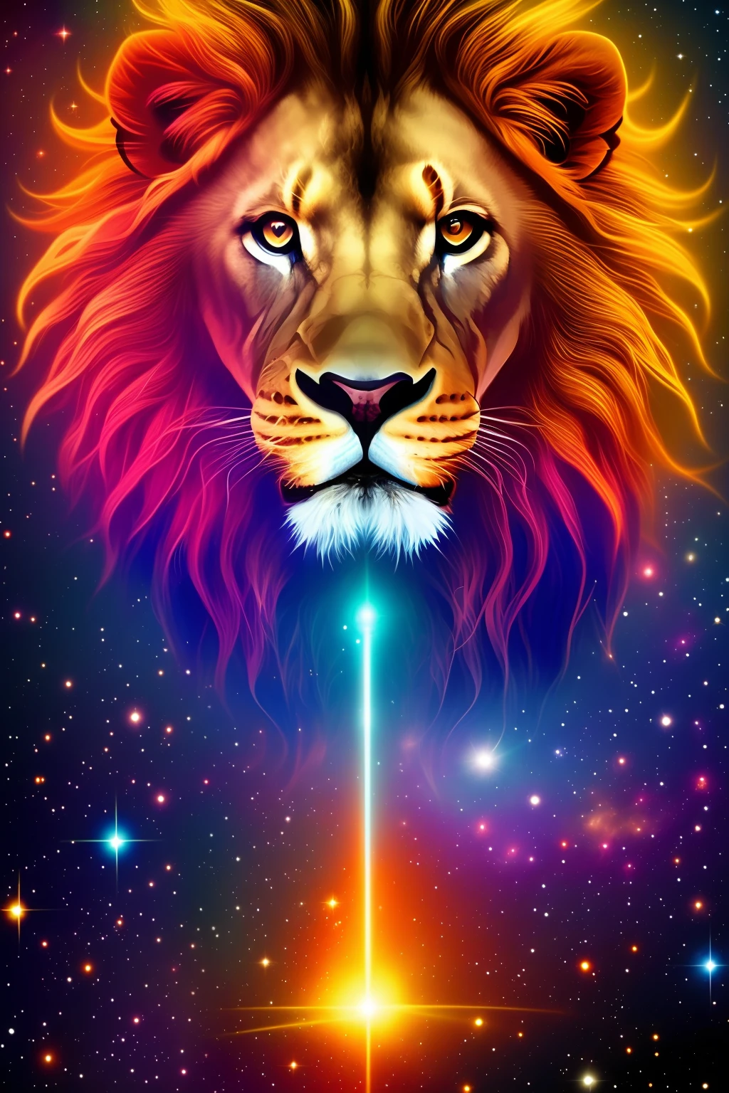 A lion in the universe,It emits blue flames